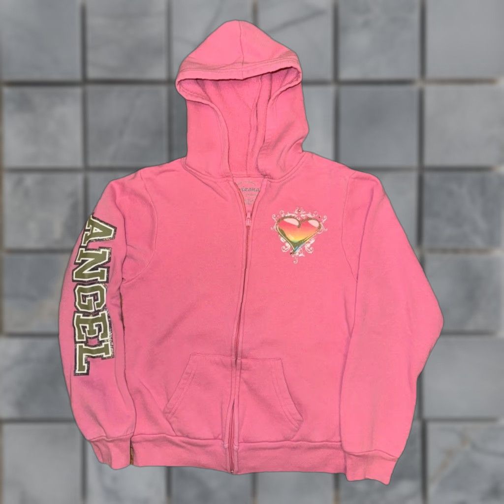 Vintage VINTAGE Arizona Hoodie Pink S Women Full Zip Heart Graphic Y2K Grunge Angel Charm Pockets Zipper Jewel 16x20.5 Size S / US 4 / IT 40 - 1 Thumbnail