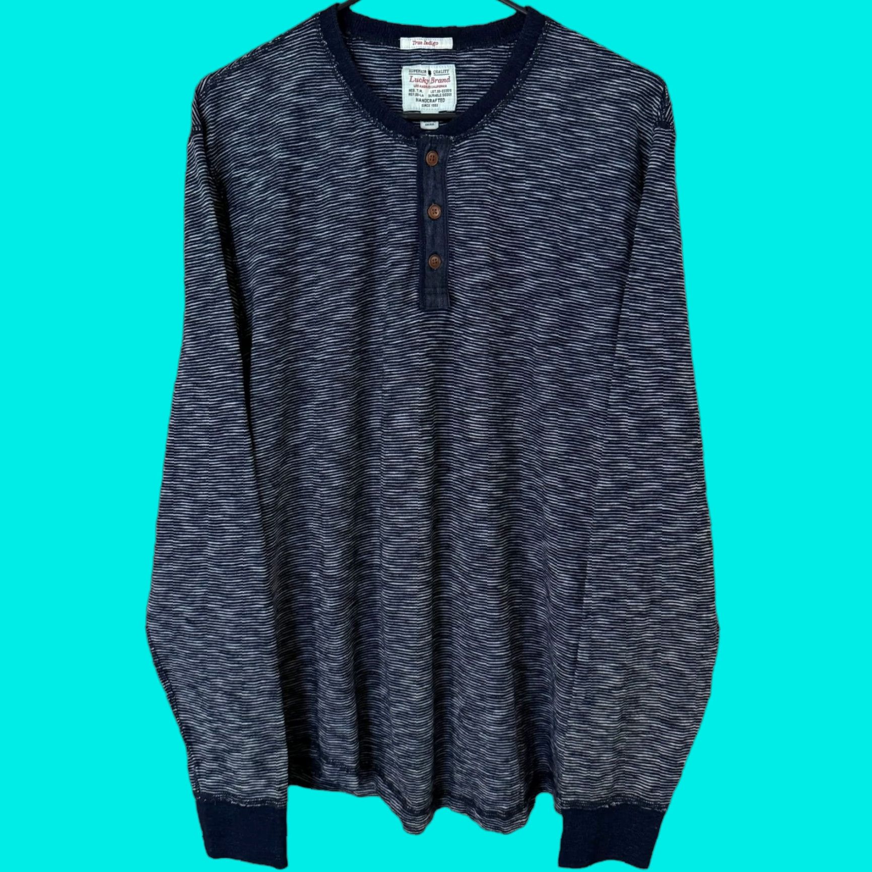 Lucky Brand VINTAGE Lucky Brand Henley Shirt Long Sleeve Size Large Blue Textured Stripe 100% Cotton Mens Size US L / EU 52-54 / 3 - 1 Thumbnail
