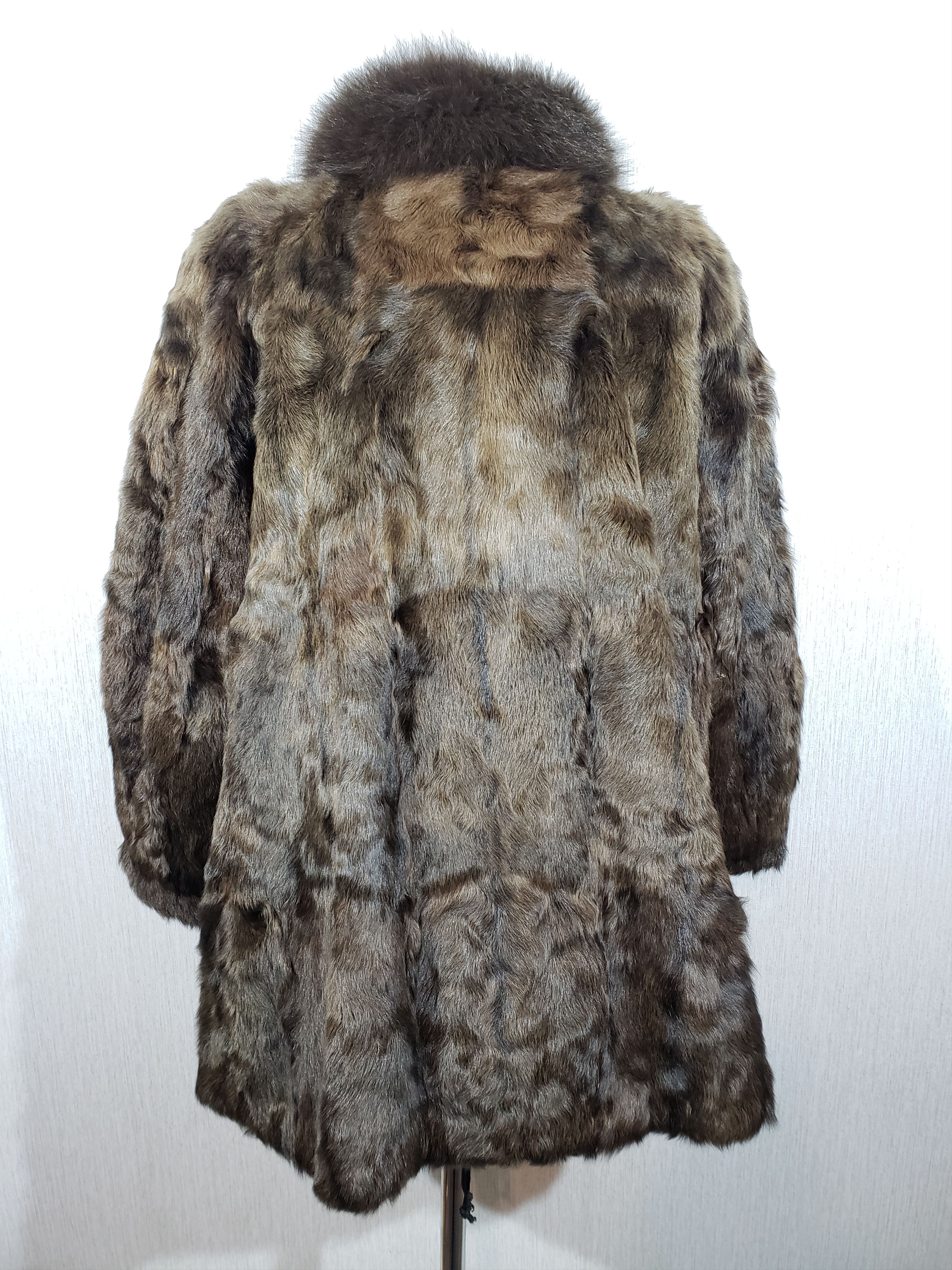 Genuine Leather Warm brown women's fur coat with genuine goat fur. Size XXL / US 16-18 / IT 52-54 - 4 Thumbnail