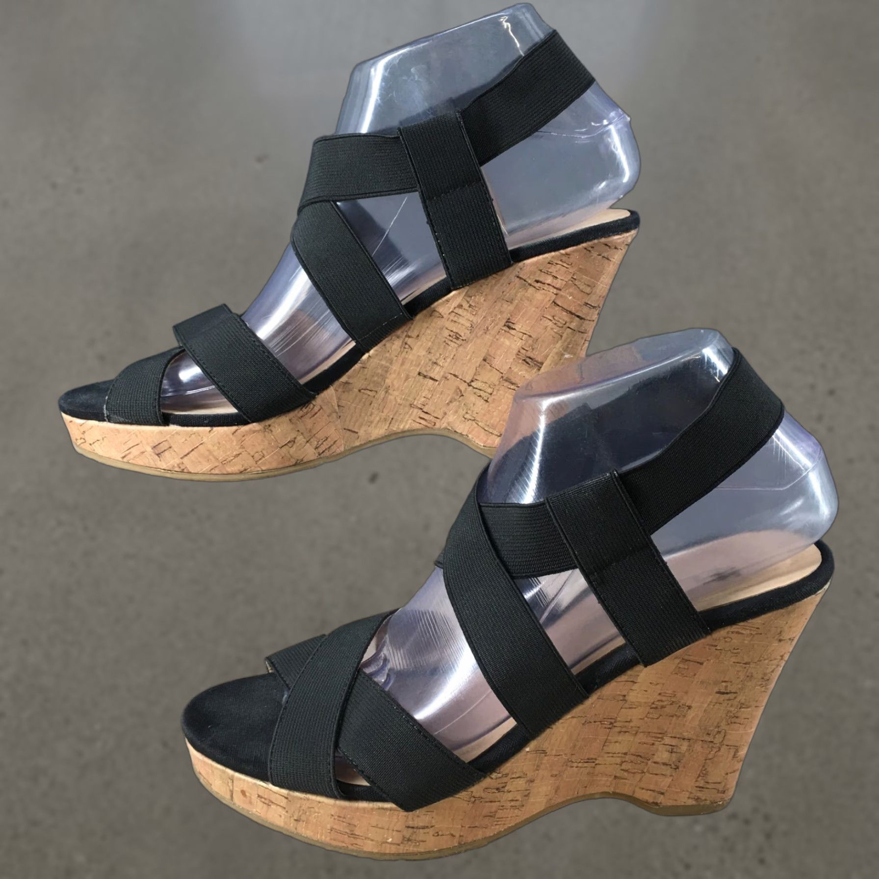 Chinese Laundry Chinese Laundry Sandals Womens 8 Slingback Wedge Black Fabric Open Toe Casual Shoes Size US 8 / IT 38 - 1 Thumbnail
