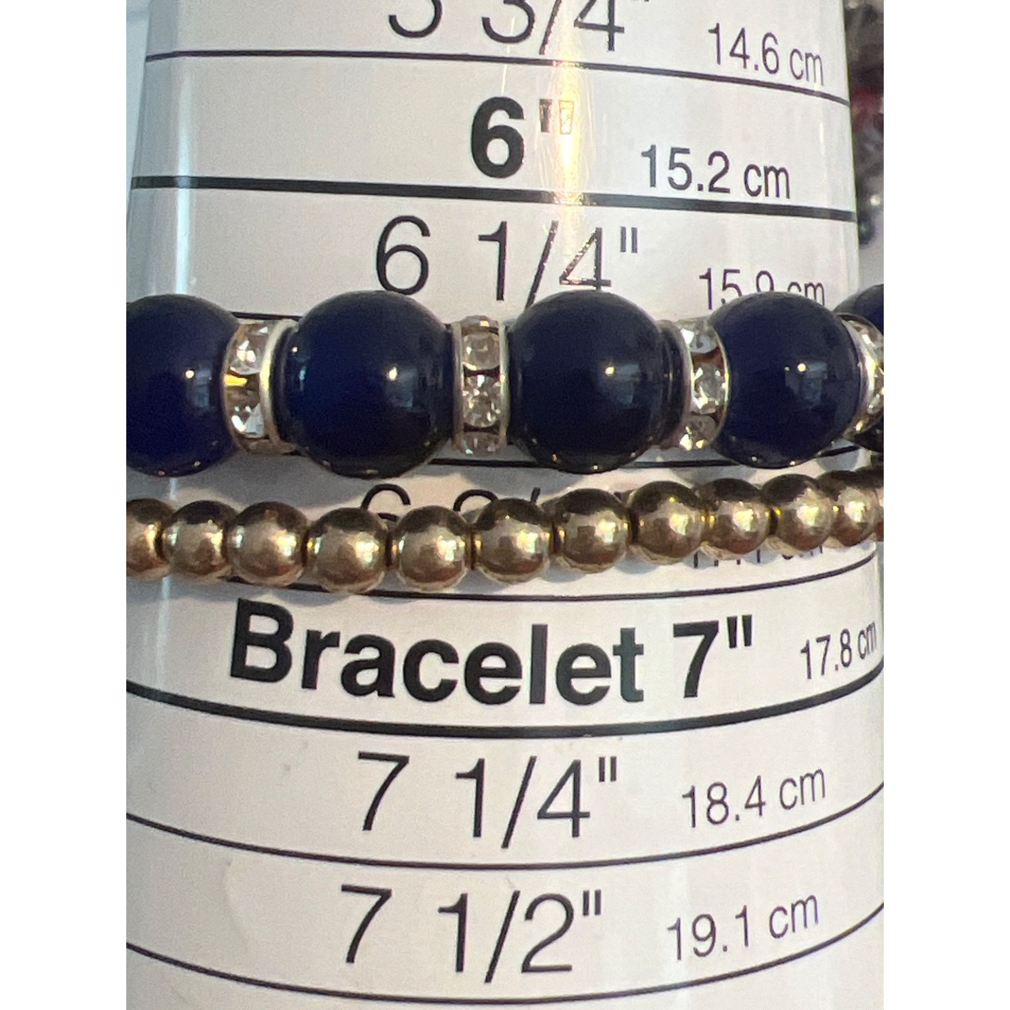 Other Set of 2 Evil Eye Beaded Bracelet Gold Tone Blue Glass Stret Size ONE SIZE - 5 Thumbnail
