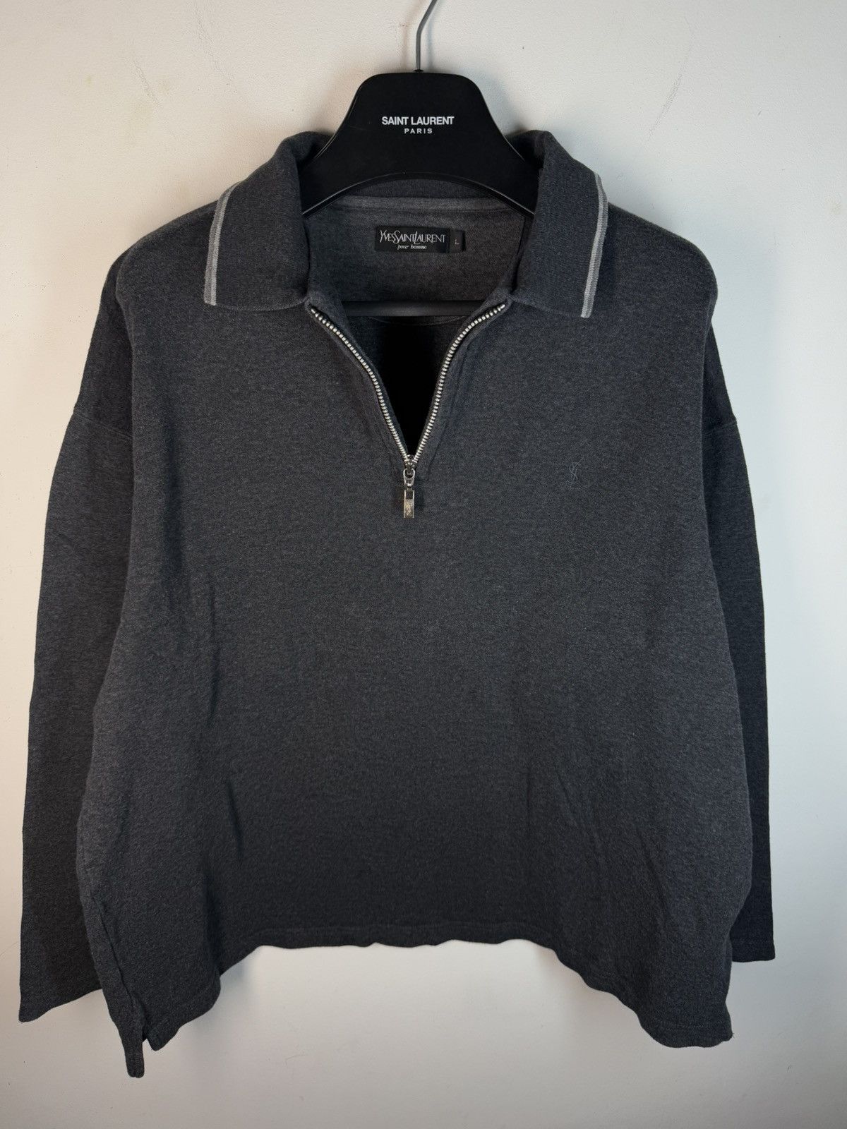 Yves Saint Laurent 90s YSL Sweatshirt 1/4 Quarter Zip Grey Vintage Sweater Size US L / EU 52-54 / 3 - 13 Thumbnail
