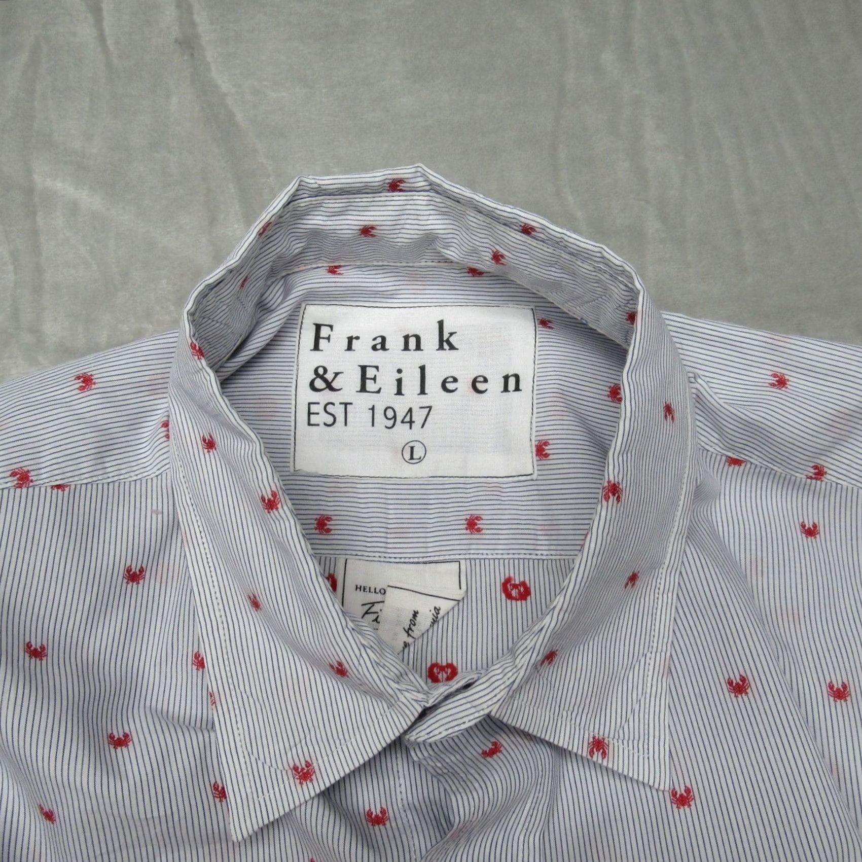 Frank & Eileen Frank Eileen Finbar Shirt Mens L White Blue Stripe Crab Print Button Down Size US L / EU 52-54 / 3 - 5 Thumbnail