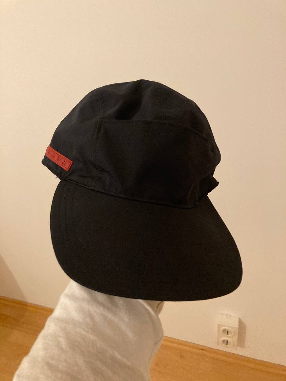 image of Archival Clothing x Prada 1999 Prada Sport Nylon 5 Panel Nylon Cap Red Tab in Black, Men's