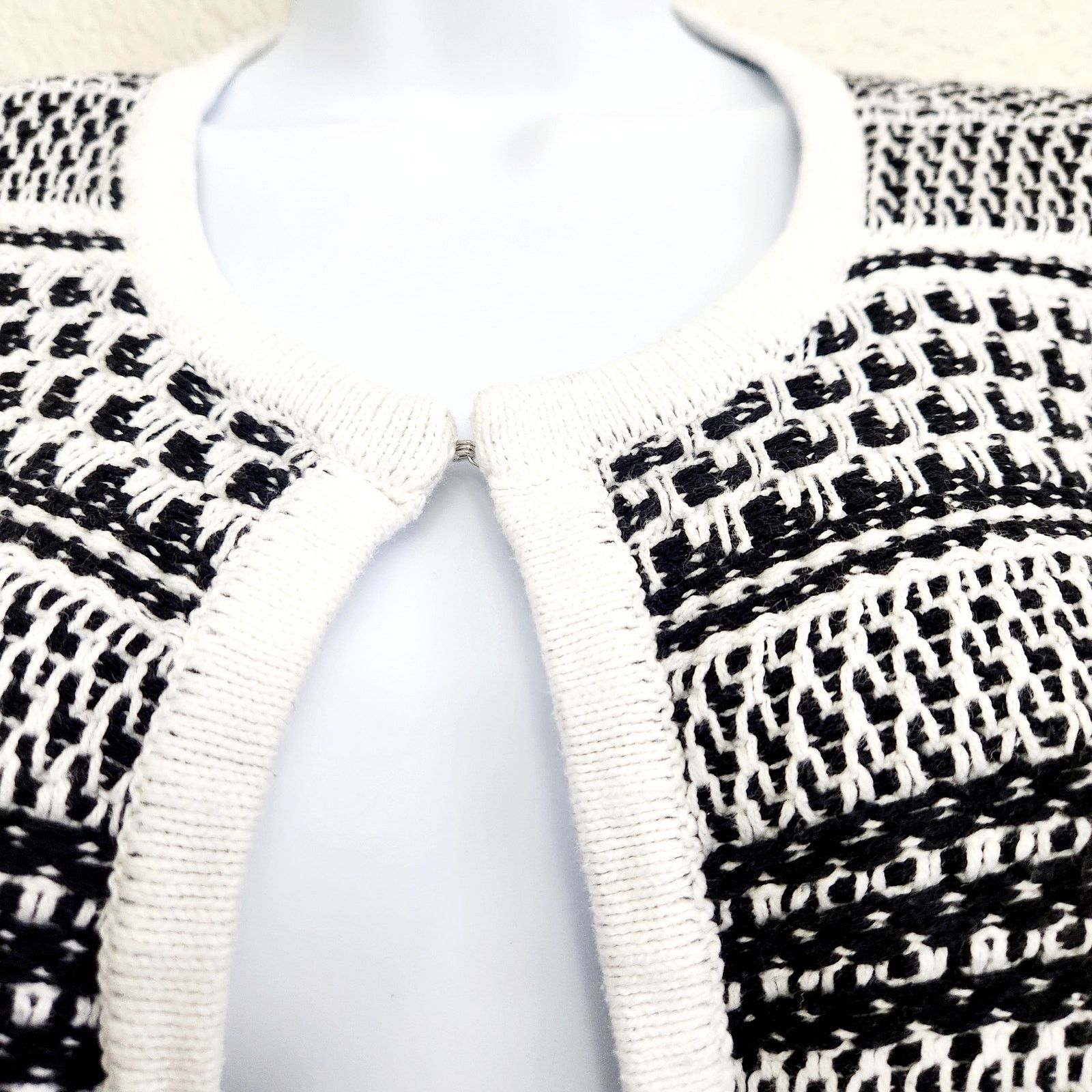 Other Kasper Black White Stripe Knit Open Front Cardigan Sweater M Size M / US 6-8 / IT 42-44 - 4 Thumbnail