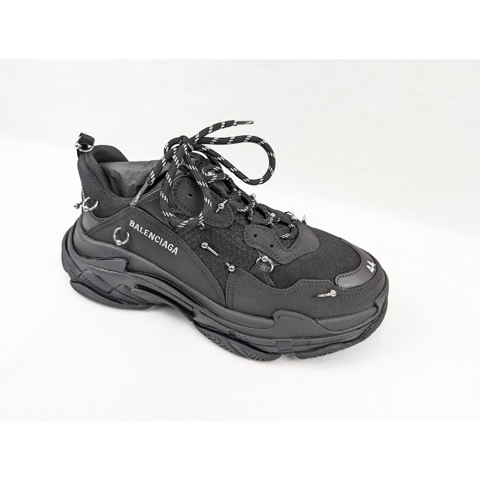 Balenciaga o1rshd1 Triple S Soccer Sneakers in Black/Silver Size US 13 / EU 46 - 2 Thumbnail