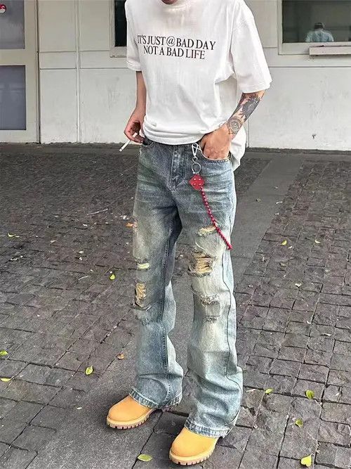 Japanese Brand × Jean Washed vintage irregular ripped baggy jeans Size US 32 / EU 48 - 1 Thumbnail