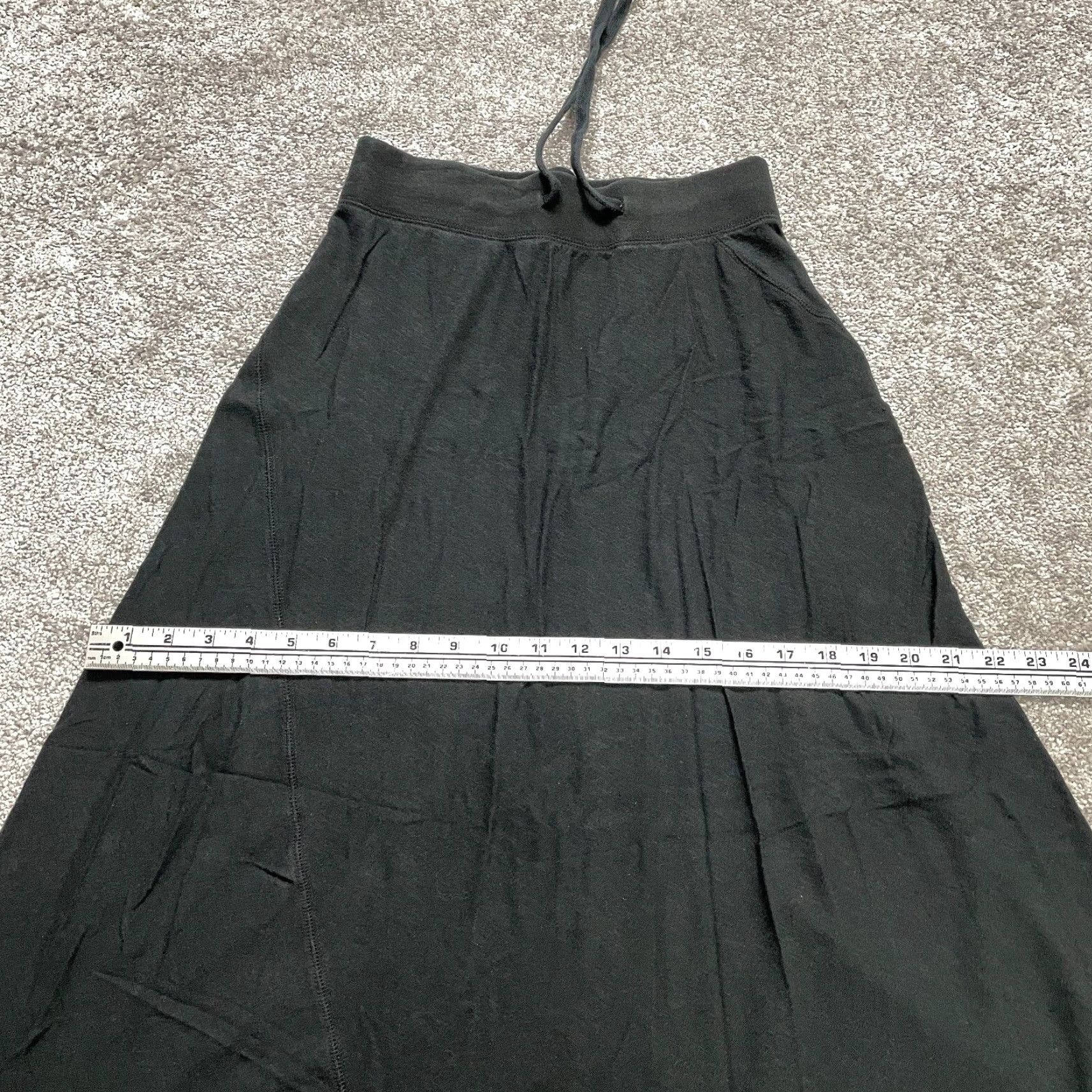 Vintage A-Line Midi Skirt Tie Waist Black Cotton Modal Knit S Women Size 28" / US 6 / IT 42 - 6 Thumbnail