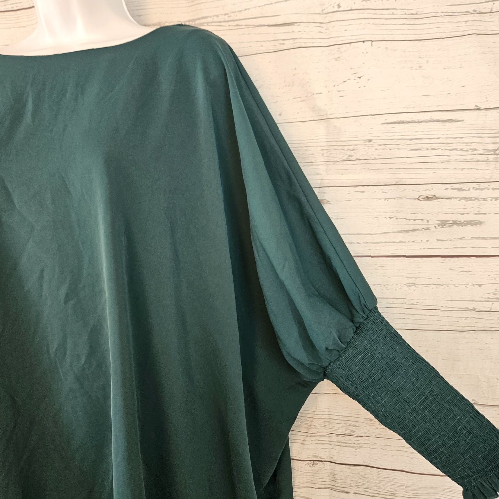 Altea VINTAGE Entro Womens Top Oversized Blouse S/M Green Teal Cuffs Smocked Size S / US 4 / IT 40 - 3 Thumbnail