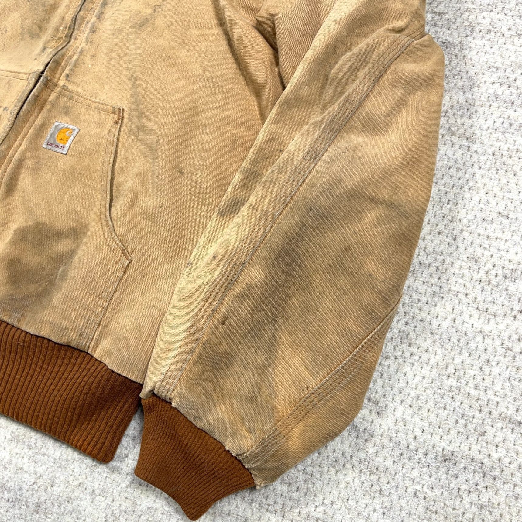 Carhartt VINTAGE Carhartt Jacket J140 Mens M Brown Canvas Union USA Distressed Thrashed Bomber Hooded Mid-Length Winter Fall Spring Size US M / EU 48-50 / 2 - 7 Thumbnail