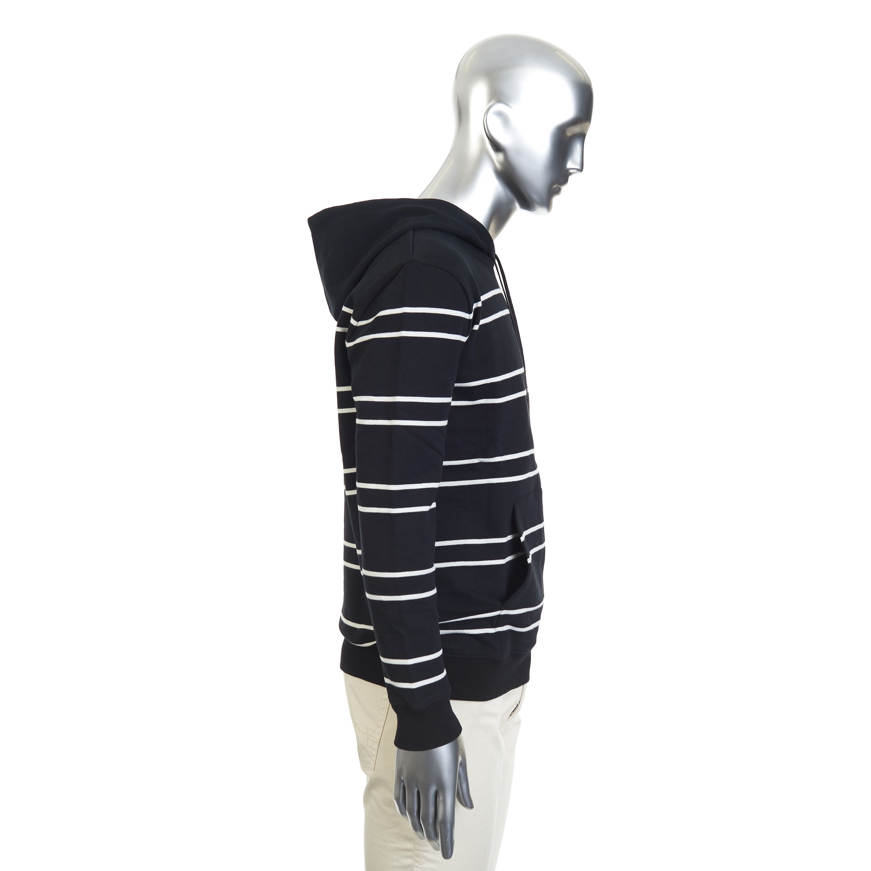 Saint Laurent Paris Hooded Sweatshirt In Striped Black Cotton & Logo Embroidey Size US M / EU 48-50 / 2 - 8 Thumbnail
