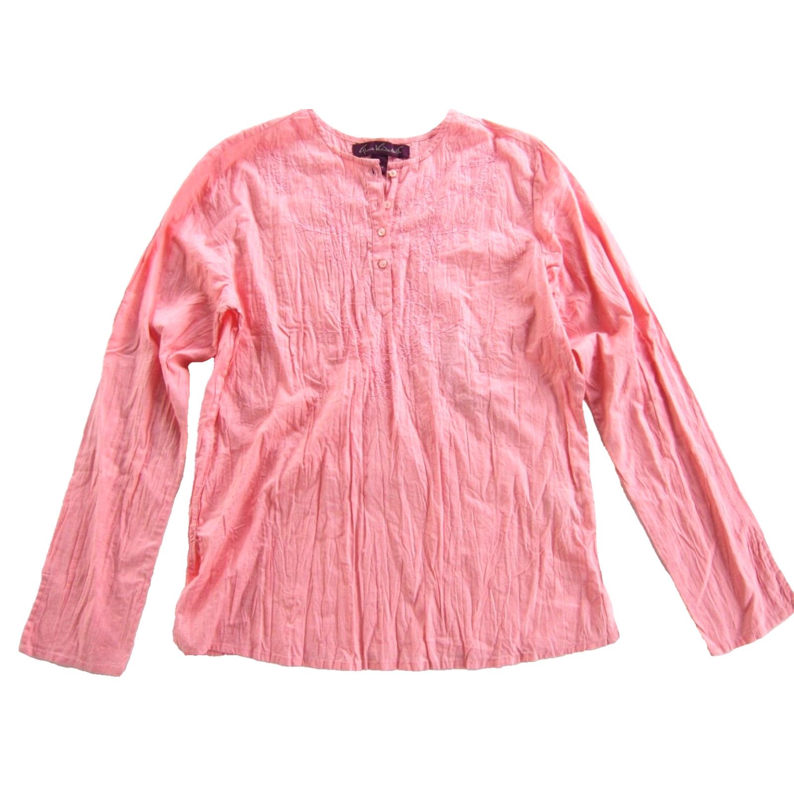 Gloria Vanderbilt Gloria Vanderbilt Blouse PS NWT 100% Cotton Pink Embroidered Long Sleeve Peasant Size S / US 4 / IT 40 - 2 Thumbnail