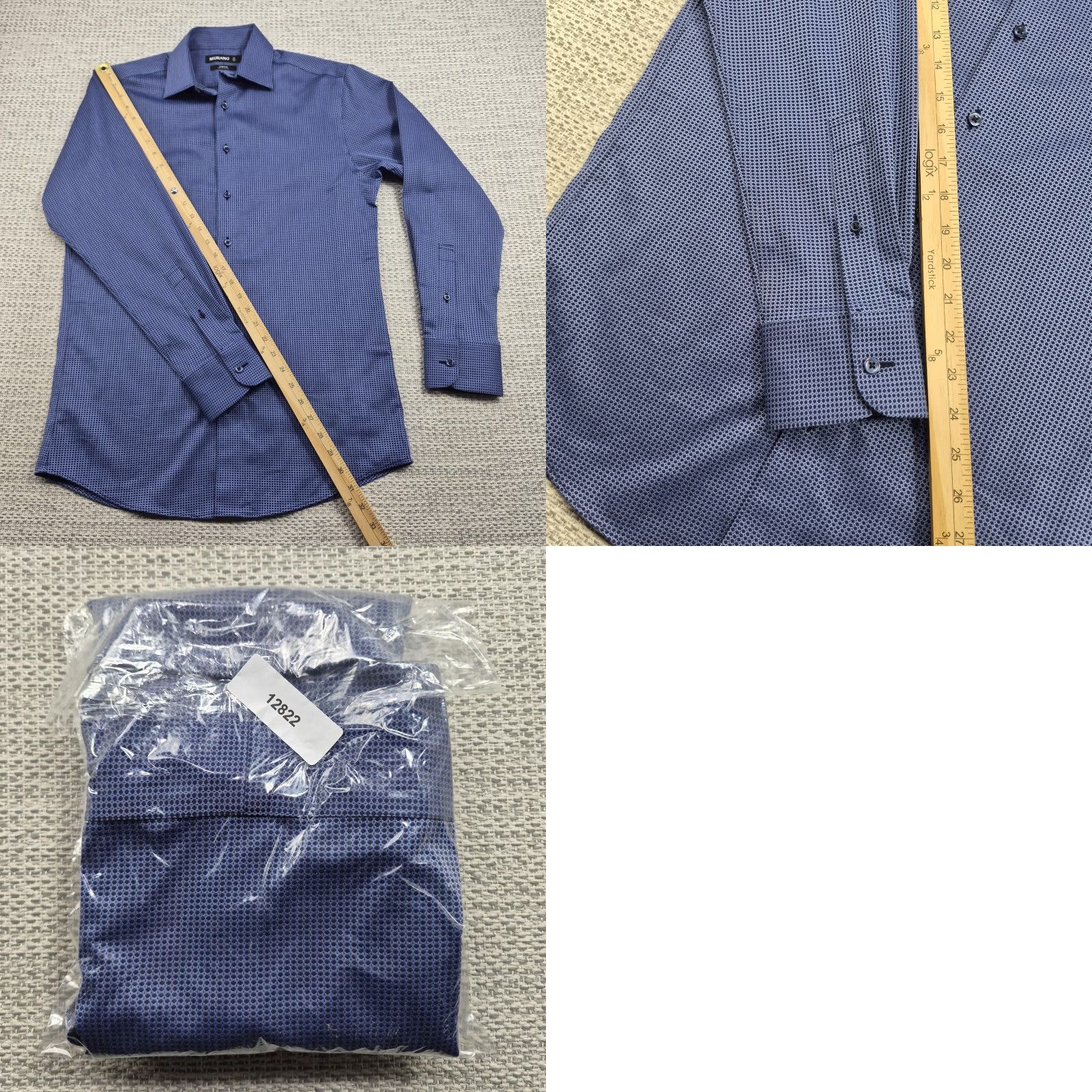 Murano Murano Shirt Button Up Mens 15 32/33 Blue Geometric Stretch Dress Long Sleeve Size 40R - 9 Thumbnail