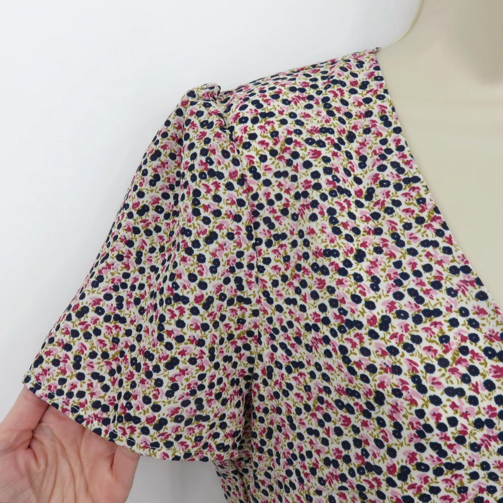 Vintage J Crew Women 10 Pink Blue Flower Floral V Neck Short Sleeve Sundress Dress Chic Size 32" / US 10 / IT 46 - 3 Thumbnail