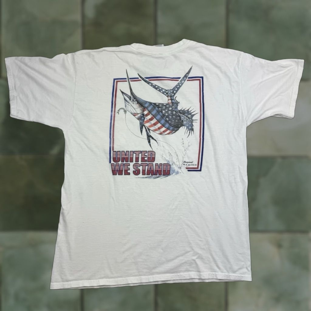 Gildan VINTAGE Salt Water Sportsman Fishing T-Shirt Adult Large White United We Stand Mens Size US L / EU 52-54 / 3 - 1 Thumbnail