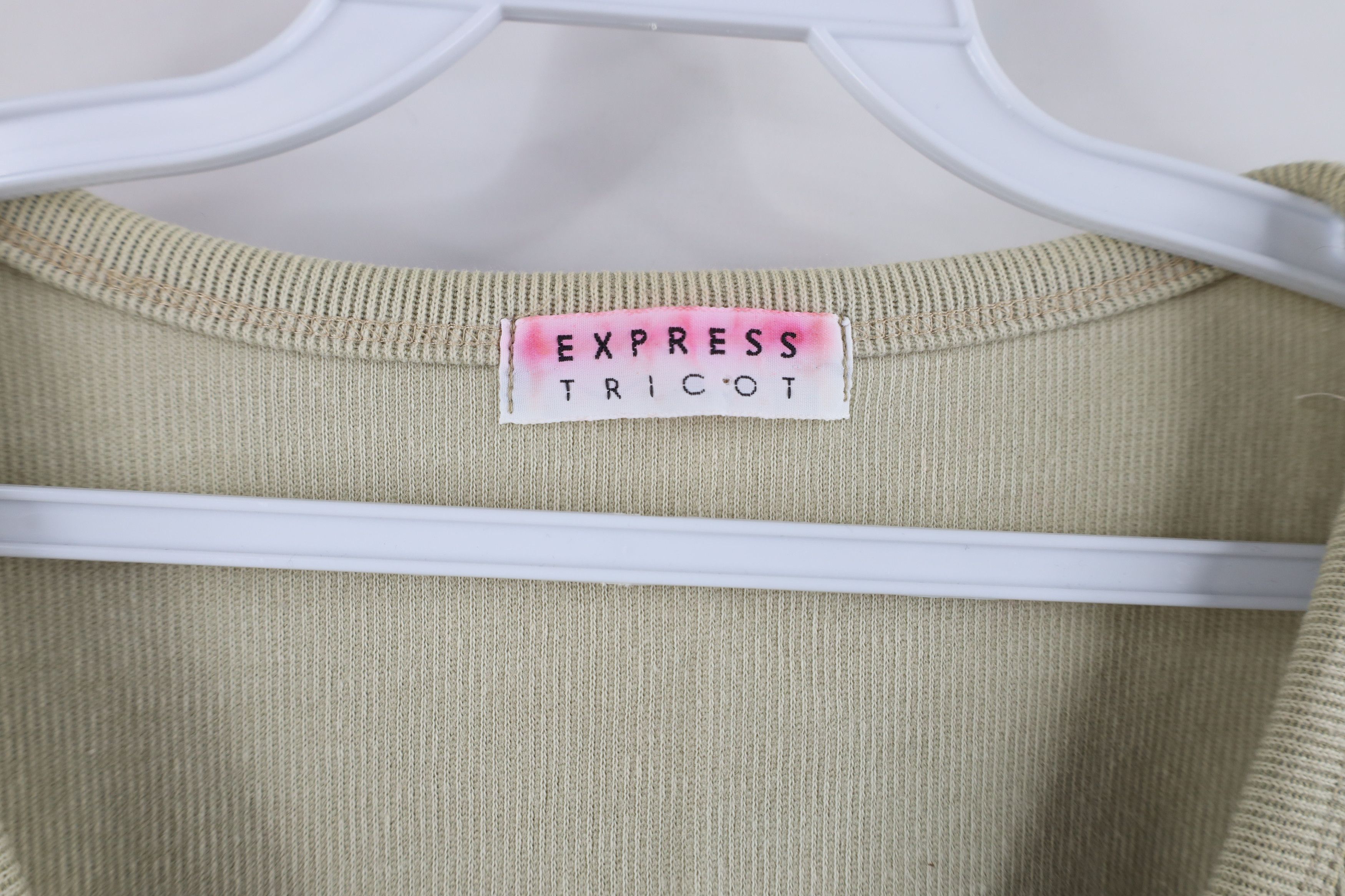 Express × Vintage Vintage 90s Express Thermal Ribbed Knit V-Neck T-Shirt Beige Size L / US 10 / IT 46 - 4 Thumbnail