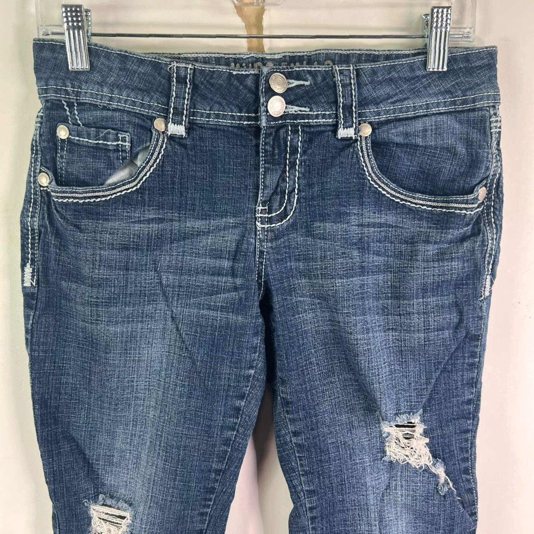 Vintage VINTAGE HYDRAULIC Dark Wash Distressed Capri Jeans Juniors Size 10 30W 22L Stretch Denim Womens Size 32" / US 10 / IT 46 - 2 Thumbnail