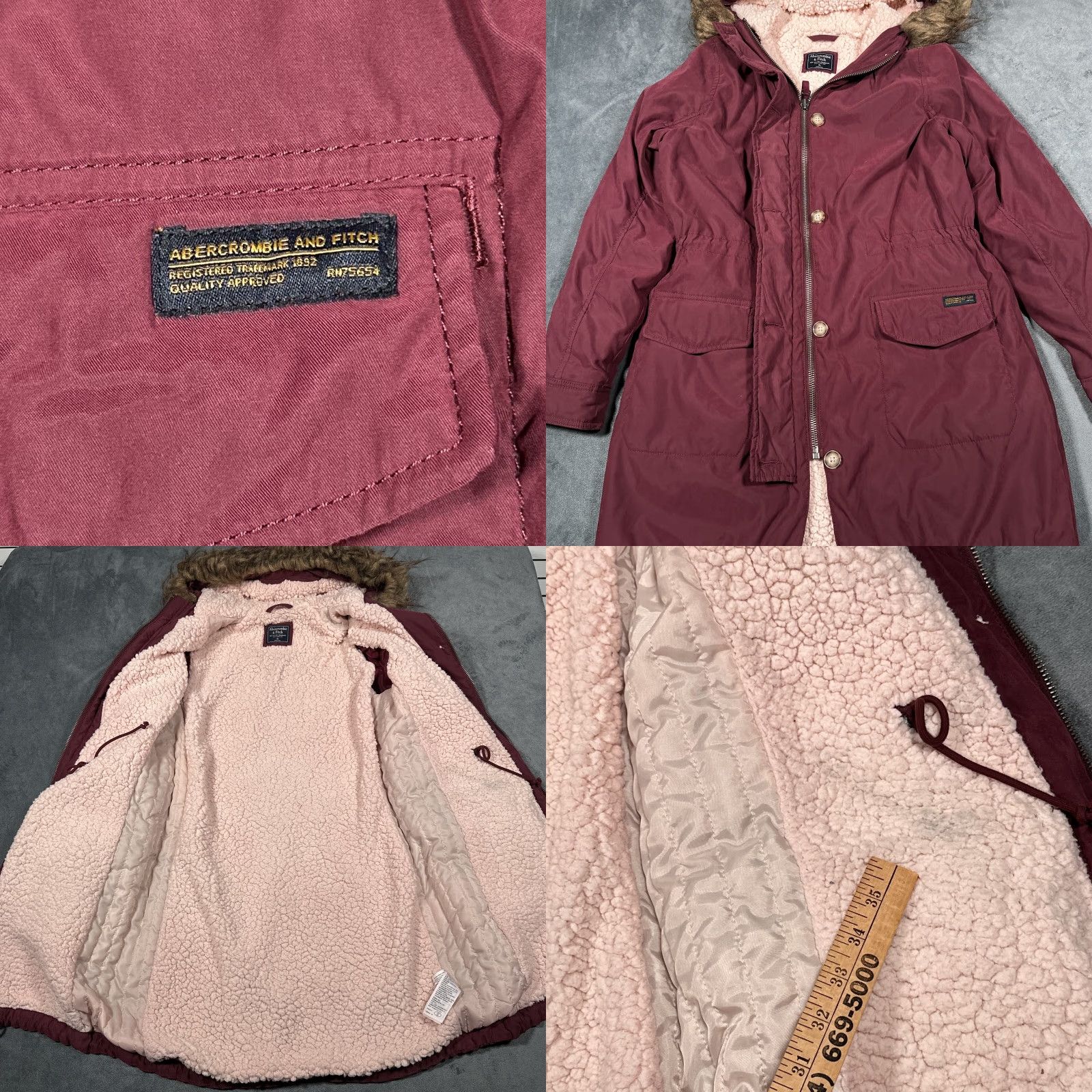 Abercrombie & Fitch VINTAGE Abercrombie & Fitch Jacket Coat Parka Hooded Lined Faux Fur Red Burgundy Extra Large Women’s XL Jacket Size XL / US 12-14 / IT 48-50 - 9 Thumbnail