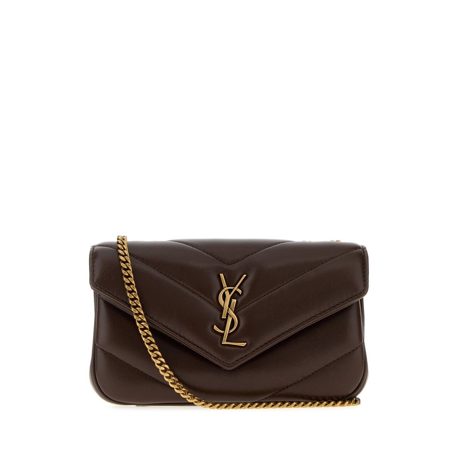 Saint Laurent Paris SAINT LAURENT $2250 Loulou Mini Deep Hickory Shoulder Bag Ne Size ONE SIZE - 1 Thumbnail