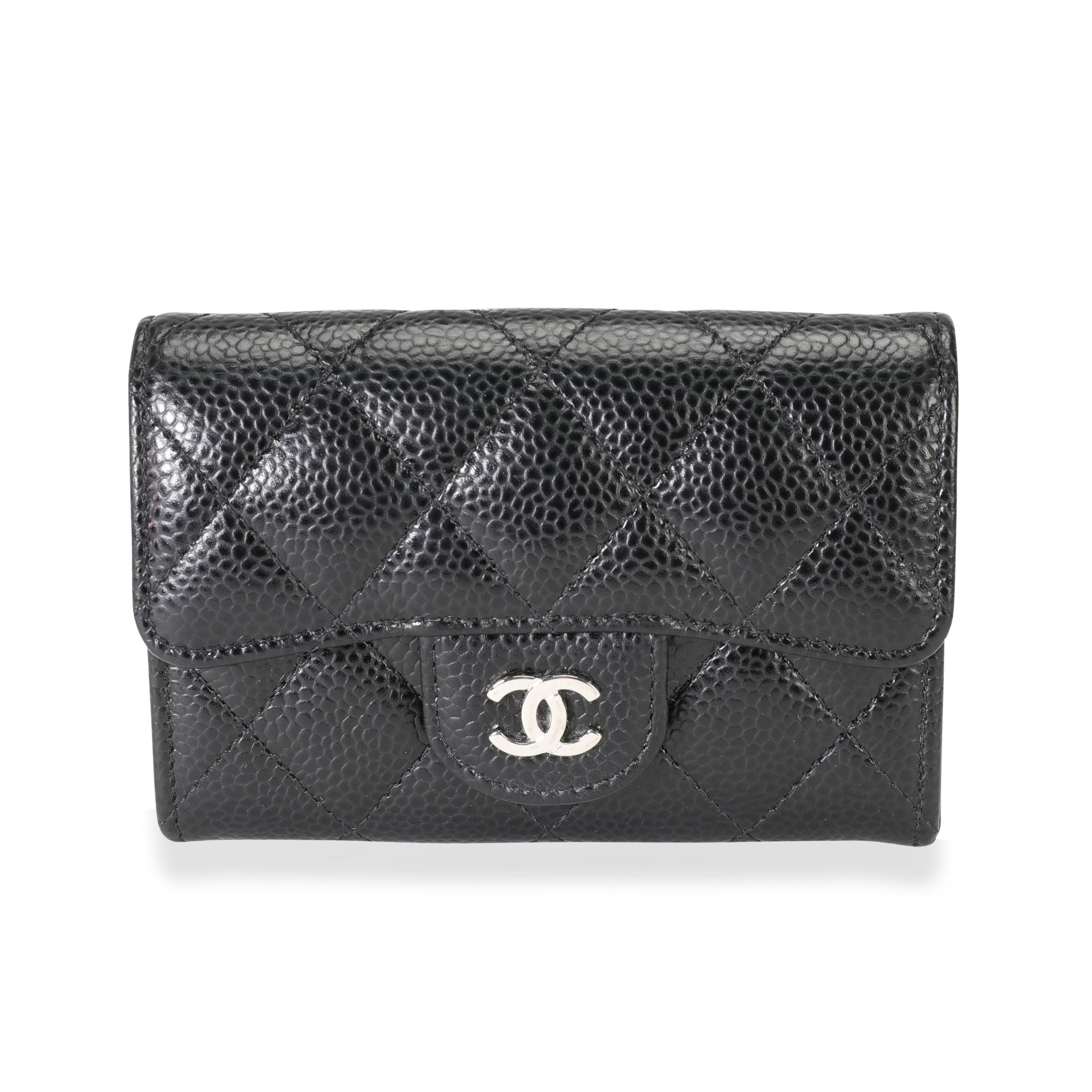 image of Chanel Black Quilted Caviar Classic Flap Card Holder, Women's