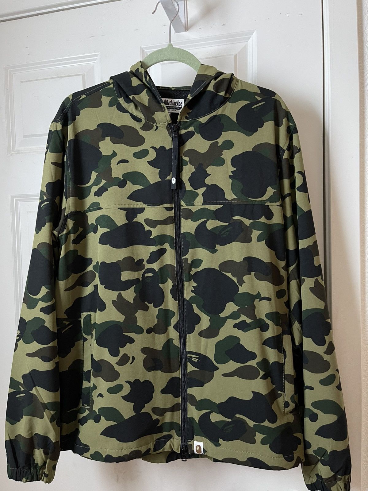 Pre-owned Bape Hoodie 1st Camo Windbreaker Jacket In Green