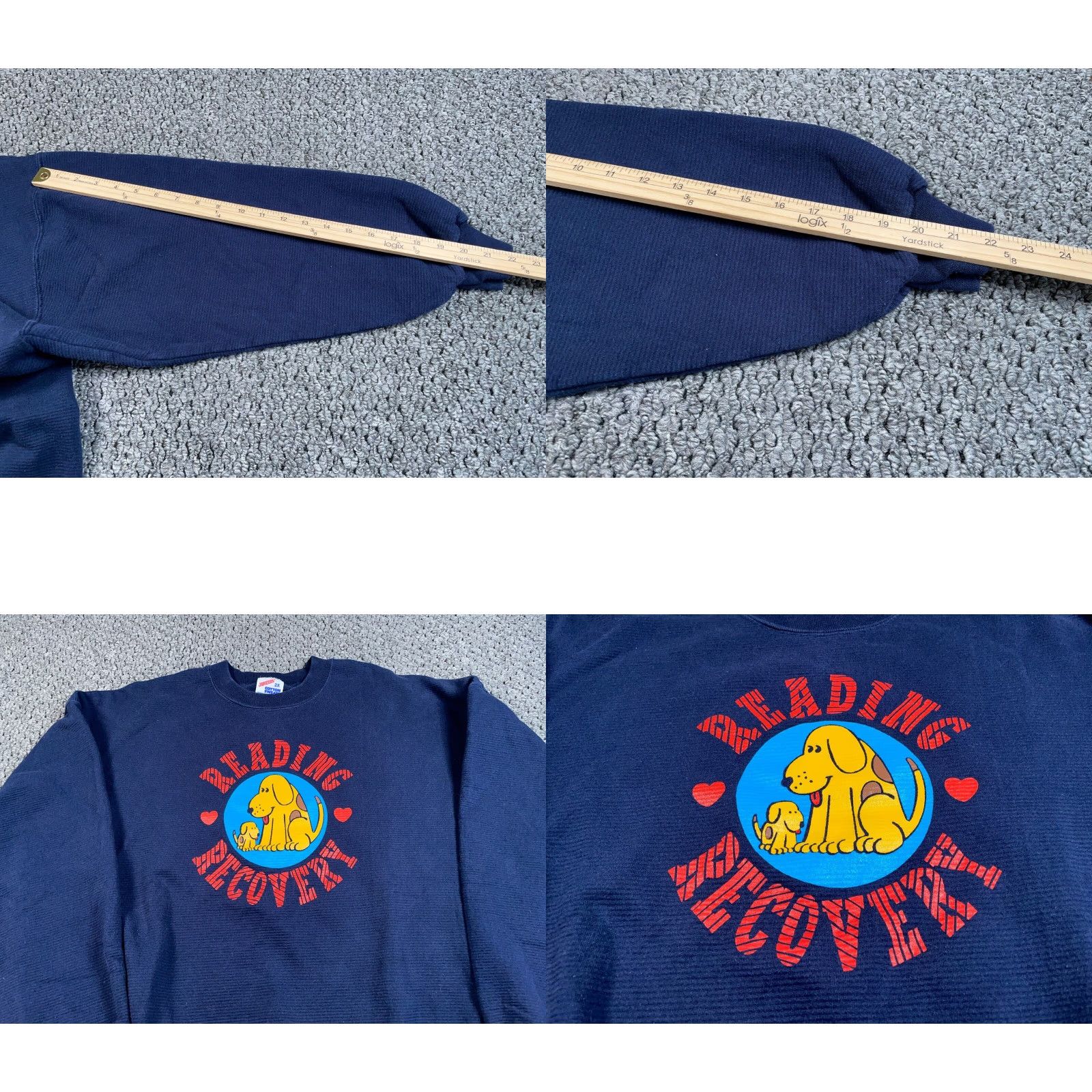 Jerzees VINTAGE Jerzees Sweatshirt Reading Recovery Dog Print Adult 2X Dark Blue Crewneck USA Tag Mens Big & Tall Size US XXL / EU 58 / 5 - 8 Thumbnail