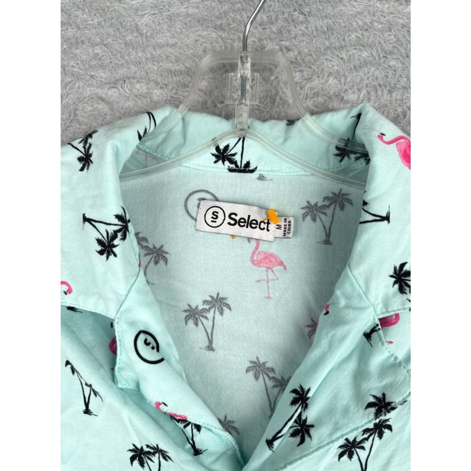 Vintage Select Shirt Mens Medium Blue Hawaiian Flamingo Palm AOP Rayon Button-Up Floral Resort Luau Aloha Size US M / EU 48-50 / 2 - 6 Thumbnail