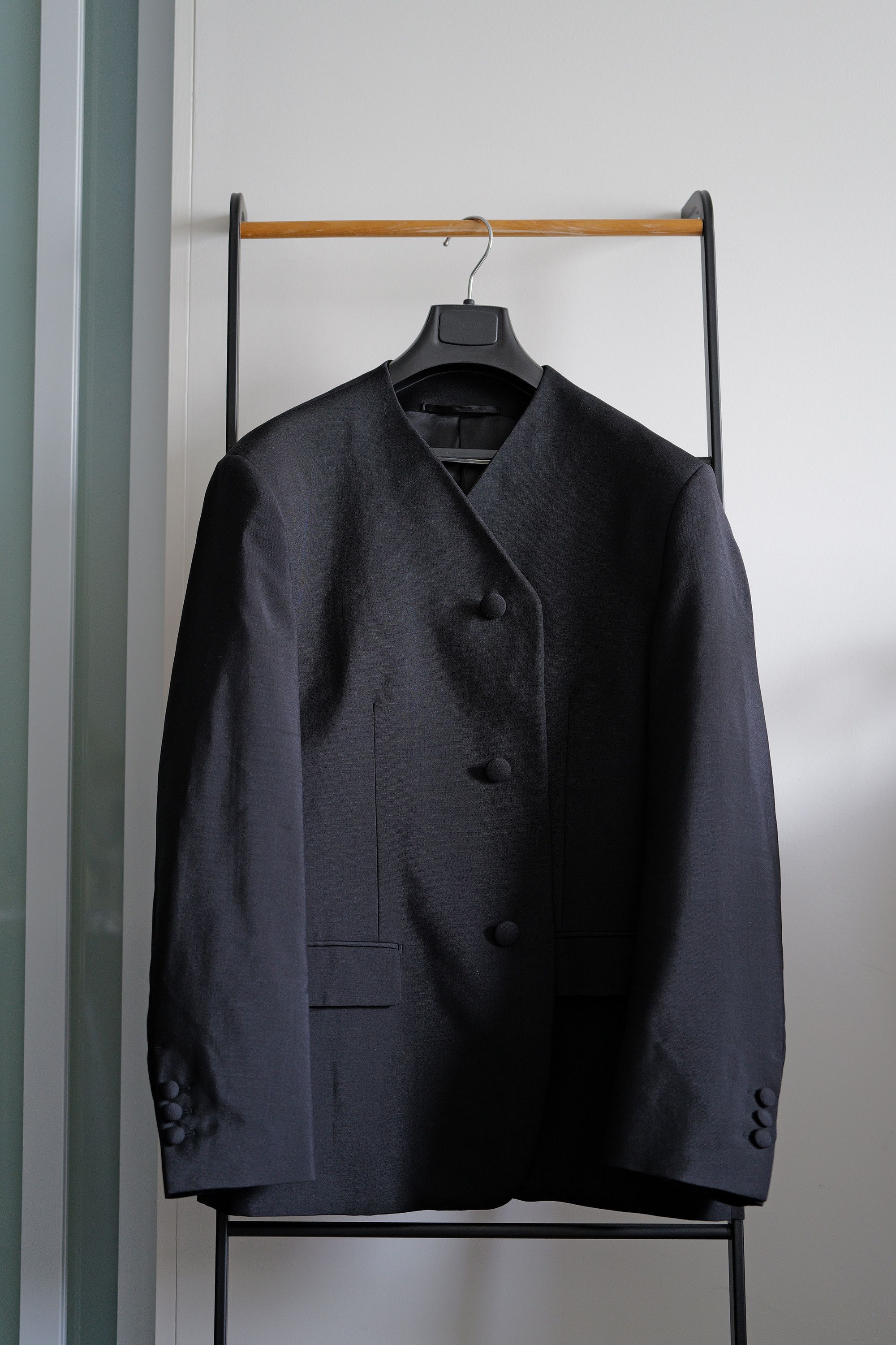 Prada Single-breasted Mohair Wool Collarless Jacket Size 50R - 6 Thumbnail
