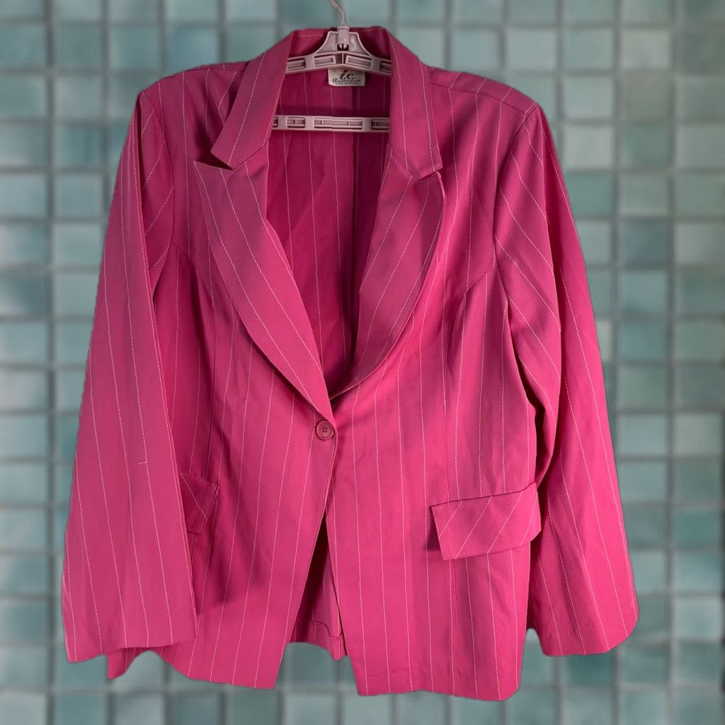 Vintage VINTAGE IC Collection Blazer Women XL Pink Striped Notch Lapel One-Button Single-Breasted Twill Cotton Blend Jacket Blazer Size XL / US 12-14 / IT 48-50 - 1 Thumbnail