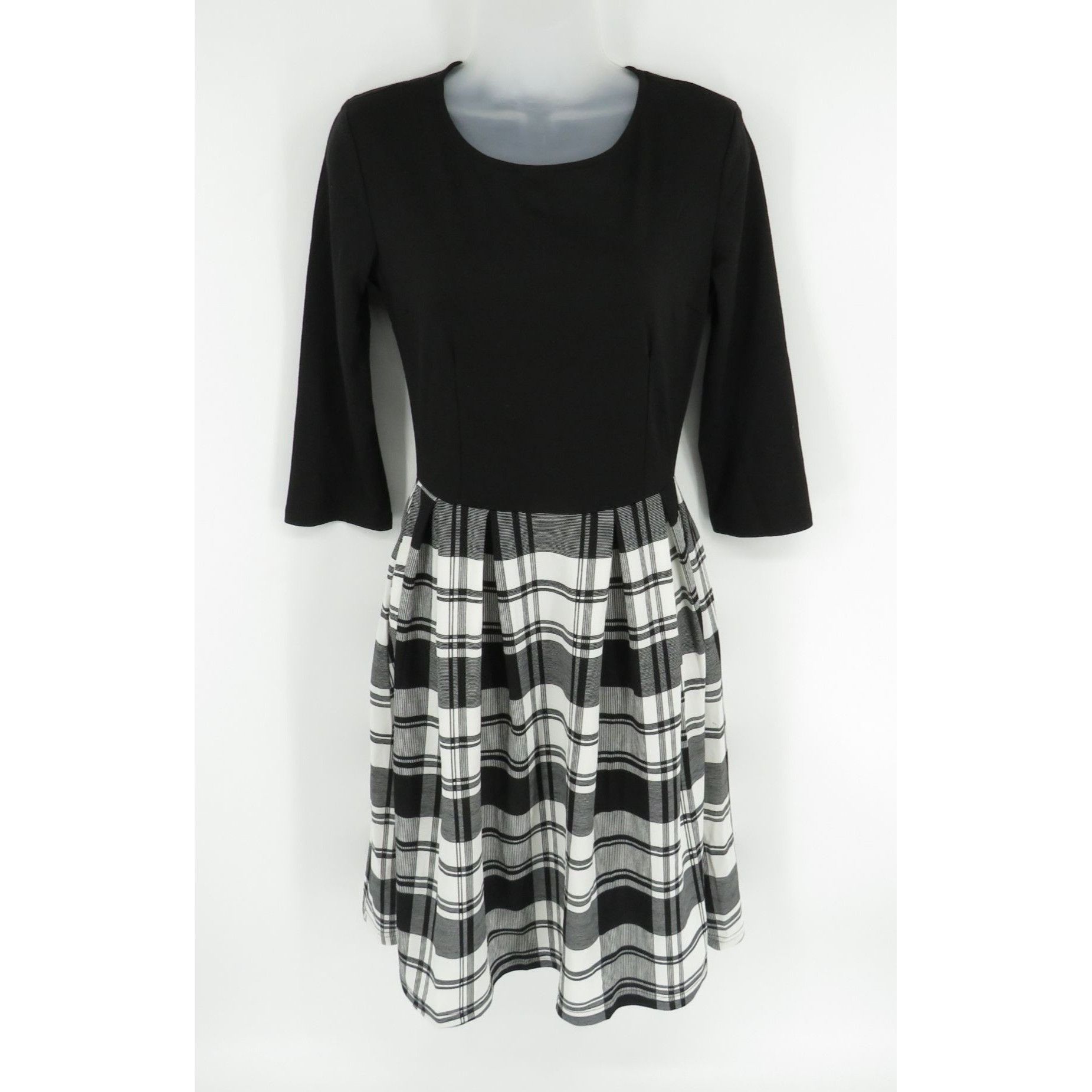 Other Oxiuly Women's Black & White Plaid Dress 3/4 Sleeves Small N Size S / US 4 / IT 40 - 1 Thumbnail
