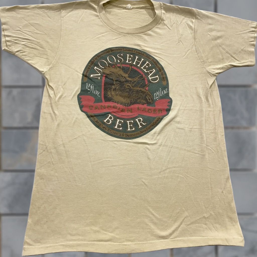 Vintage VINTAGE Moosehead Beer T-Shirt Small/Medium Shirt Men Beige 80s 90s Distressed Crew Neck Short Sleeve Cotton Polyester Size US S / EU 44-46 / 1 - 1 Thumbnail