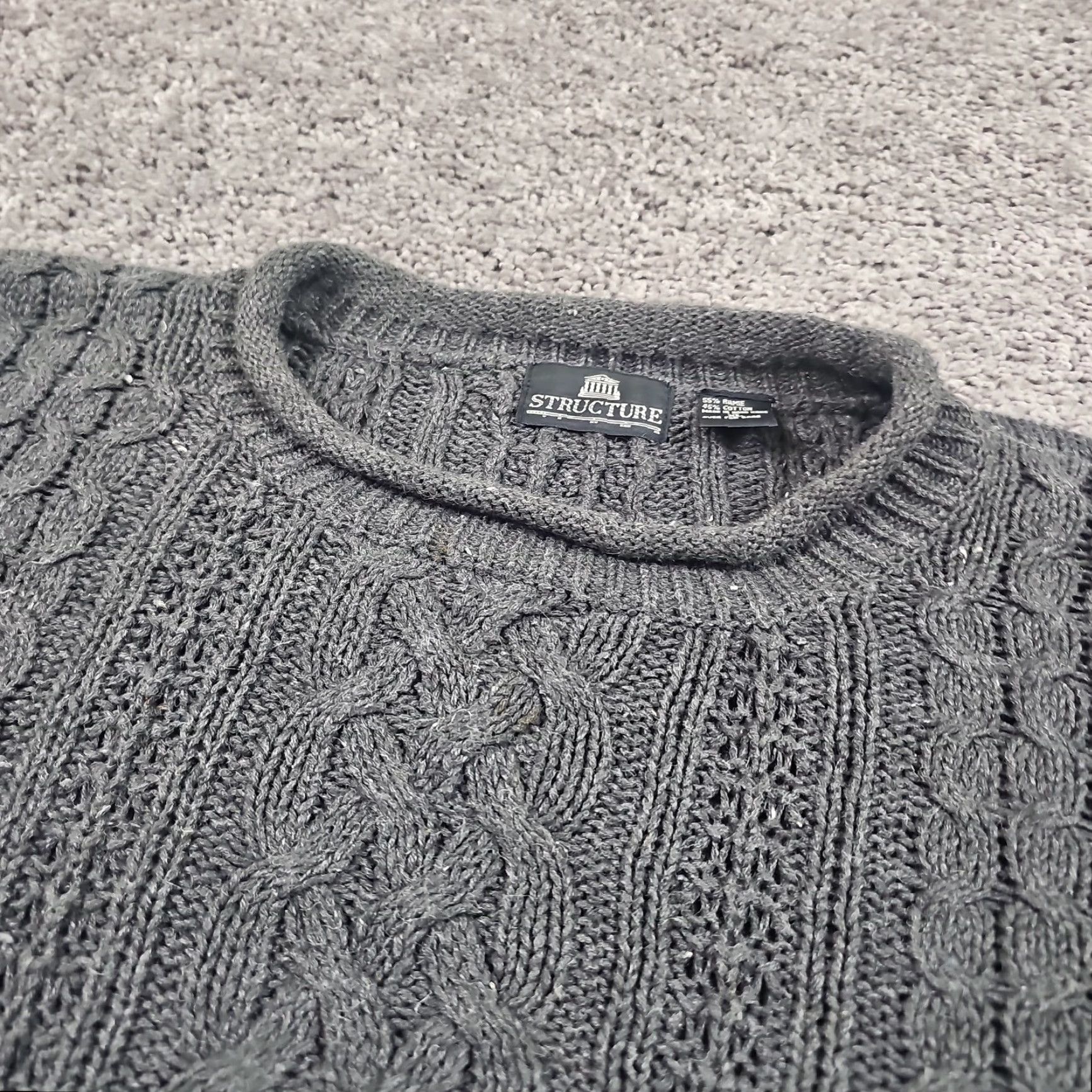 Vintage Structure Sweater Mens XL Gray Cable Knit Pullover Oversized Crew Neck Warmth Size US XL / EU 56 / 4 - 2 Thumbnail