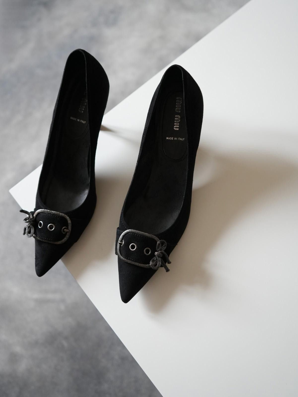 Miu Miu 2000s Miu Miu Suede Bow Buckle Pointed Toe Heel Pump Size US 8.5 / IT 38.5 - 2 Thumbnail