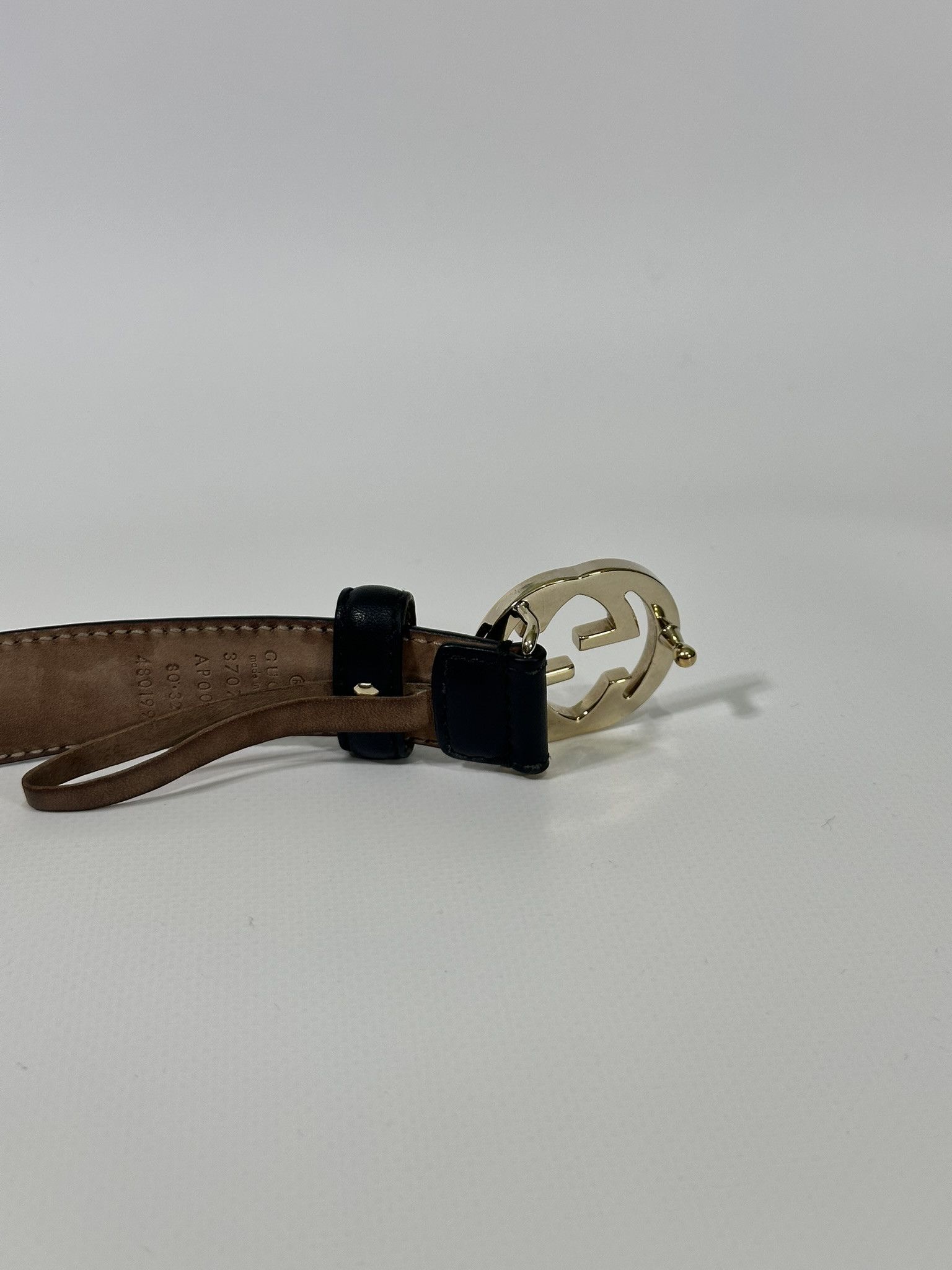 Gucci Gucci Thin Belt Black Leather Interlocking G Buckle Size ONE SIZE - 12 Thumbnail