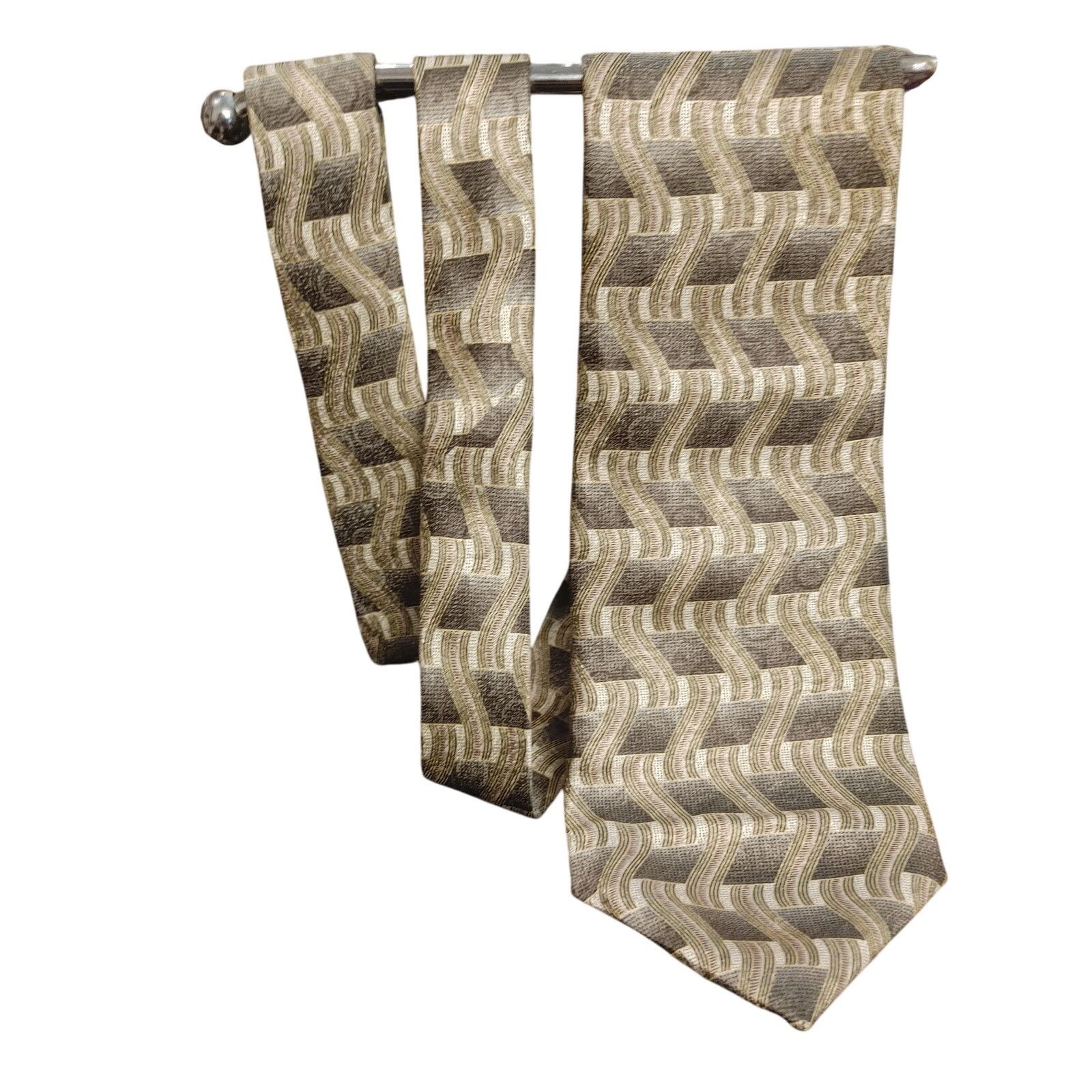 Stafford Stafford Men's 100% Silk Brown/Gold Zig-Zag Neck Tie Size ONE SIZE - 1 Thumbnail
