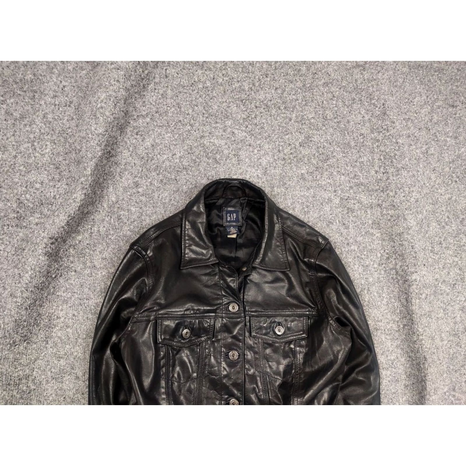 Gap VINTAGE Gap Jacket Stone Black Leather Trucker Rockstar 90s Biker Mid-Length Long Sleeve Women XS? (Original size M) Size M / US 6-8 / IT 42-44 - 2 Thumbnail