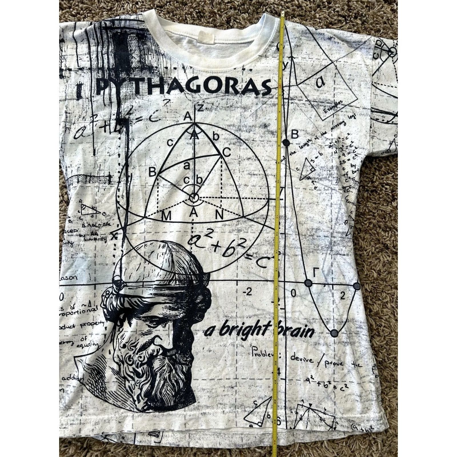 Vintage VINTAGE American Vintage T-Shirt XS White Graphic Print Men 90s Greek Pythagoras “A Bright Brain” Shirt Size US XS / EU 42 / 0 - 5 Thumbnail