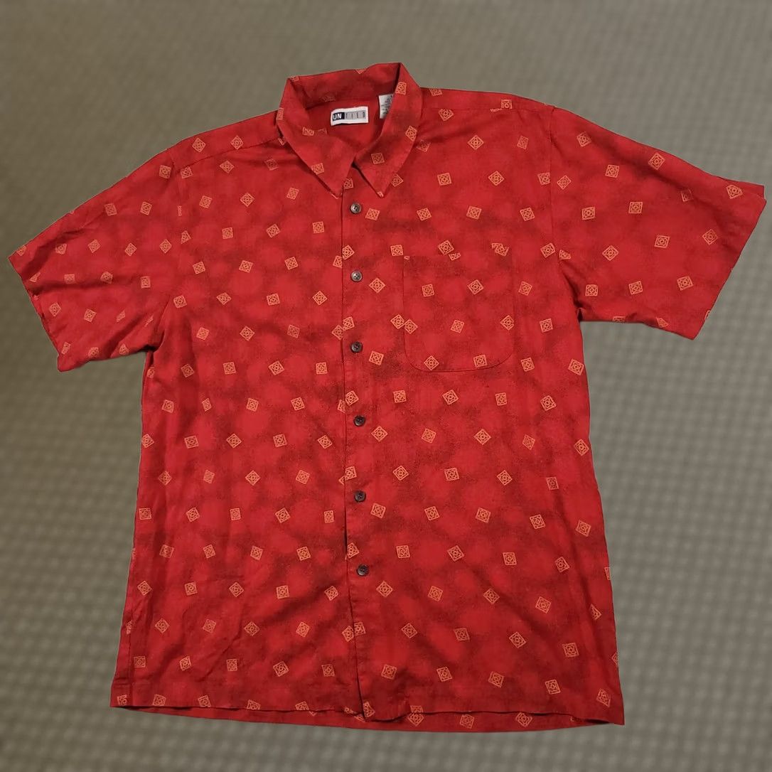 Vintage Untied Silk Shirt Men's Large Red Geometric S/S Hawaiian Tropical Caribbean Button-Up Shirt Size US L / EU 52-54 / 3 - 1 Thumbnail