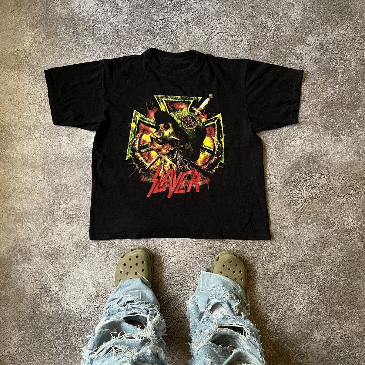 Vintage Vintage 90s Slayer Graphic Tee Thrashed Grunge Cropped M Size US M / EU 48-50 / 2 - 1 Thumbnail
