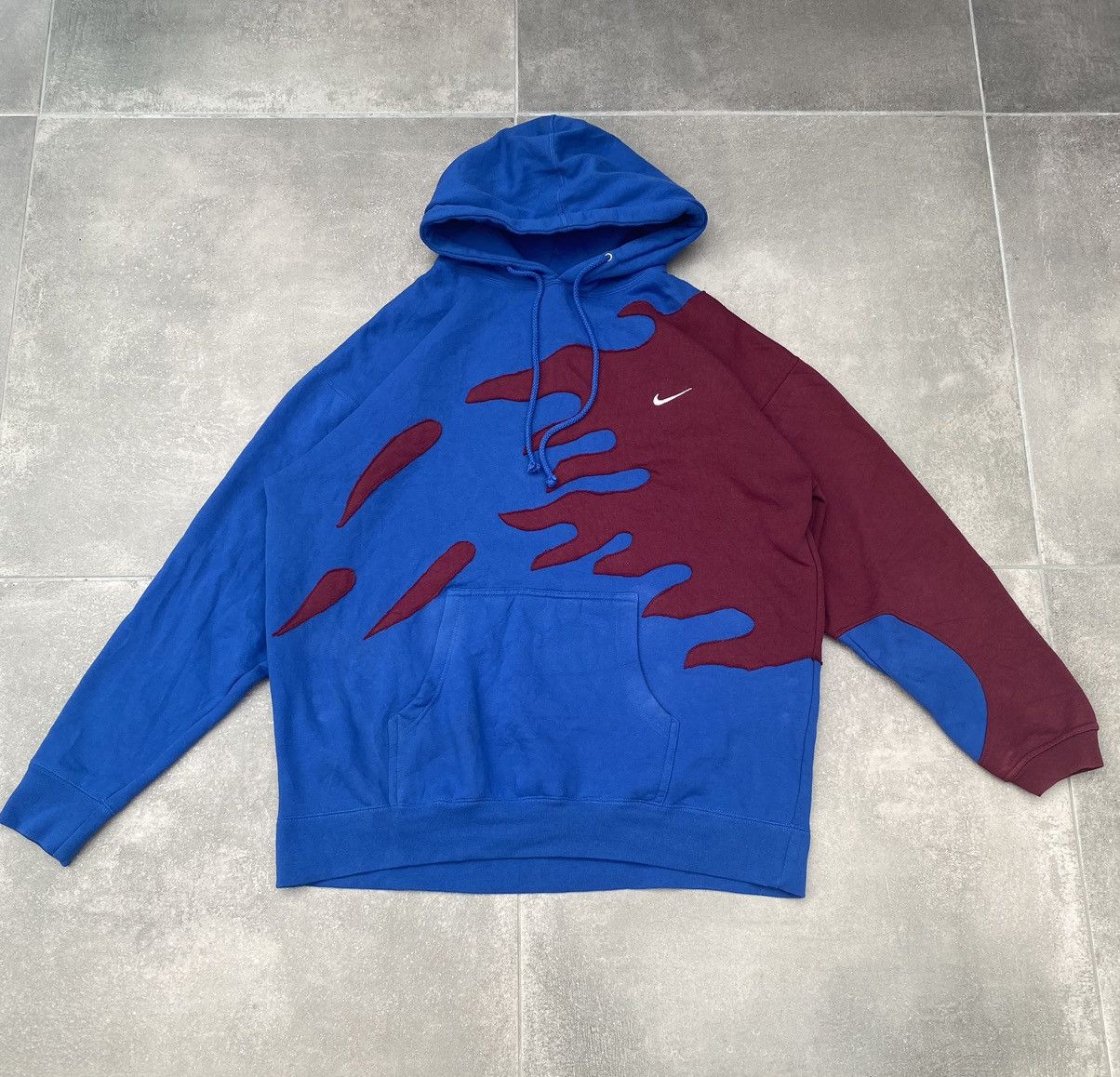 Nike × Streetwear × Vintage Custom Reworked Nike Flame Hoodie Blue Red ...