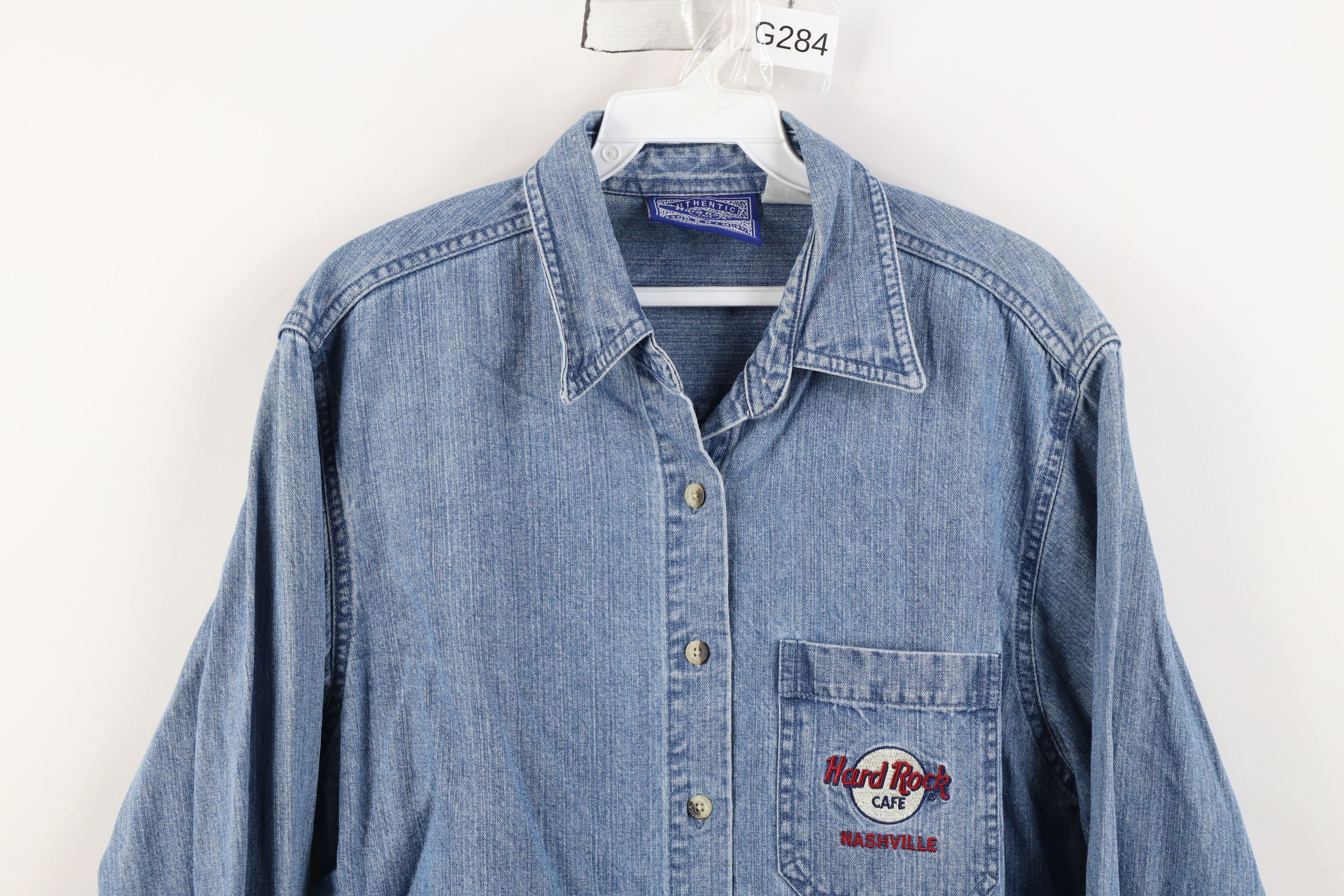 Hard Rock Cafe Vintage 90s Hard Rock Cafe Nashville Denim Button Down Shirt Size L / US 10 / IT 46 - 2 Thumbnail