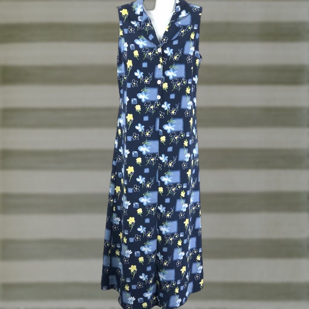 Vintage VINTAGE Jaclyn Smith Dress Sleeveless A-Line 8 Blue Floral Maxi Cottage Fairy Y2K Bohemian Summer Size M / US 6-8 / IT 42-44 - 1 Thumbnail