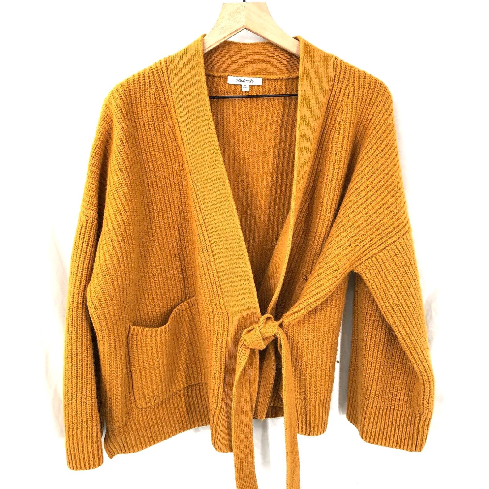 image of Madewell Madison Ribbed Knit Tie Waist Sweater Harvest Gold Yellow Mustard M in White, Women's (Siz
