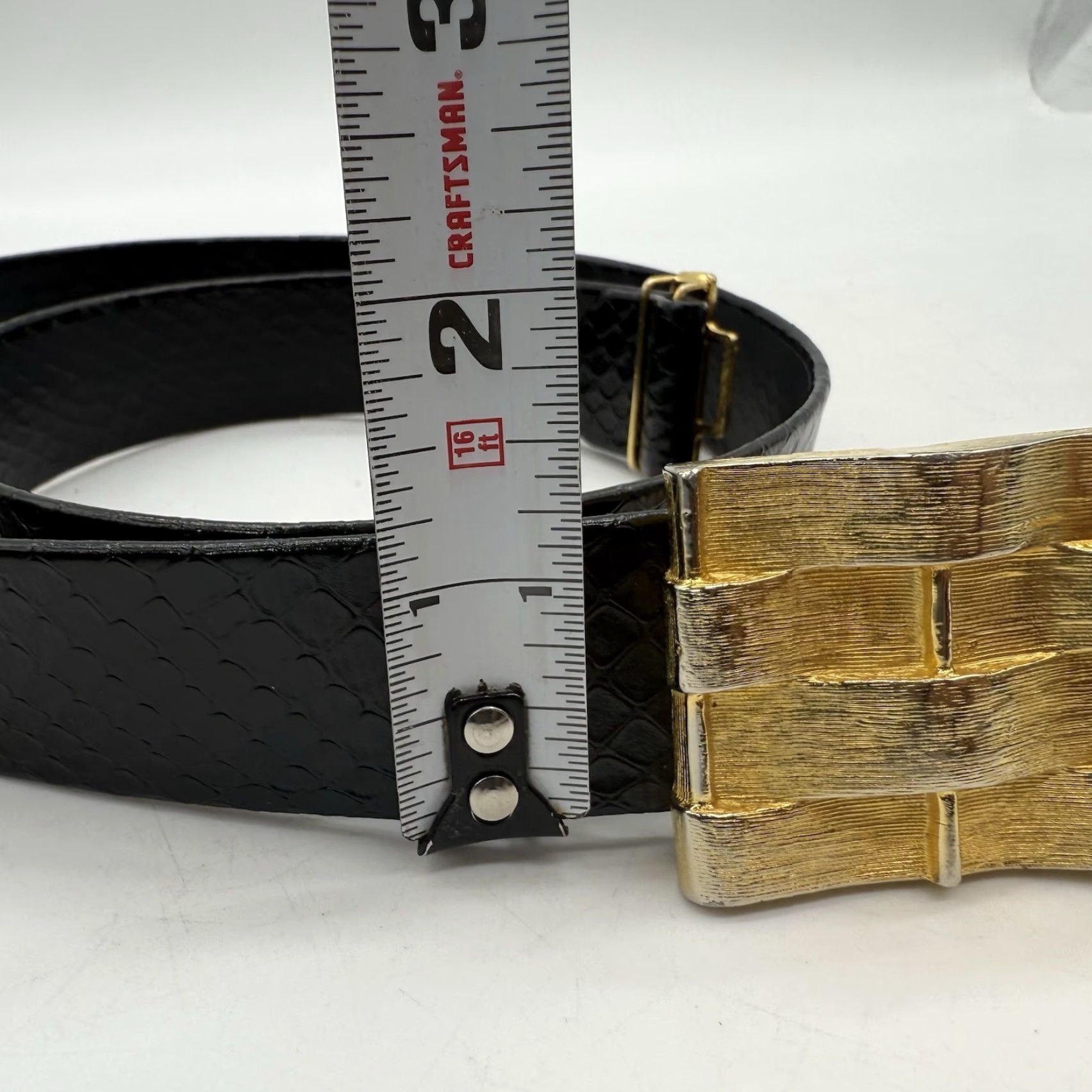 Vintage VINTAGE Dotty Smith Belt Buckle Women 90s Gold Tone Snake Skin Faux Black Adjustable 36" -Mens Womens Size ONE SIZE - 4 Thumbnail