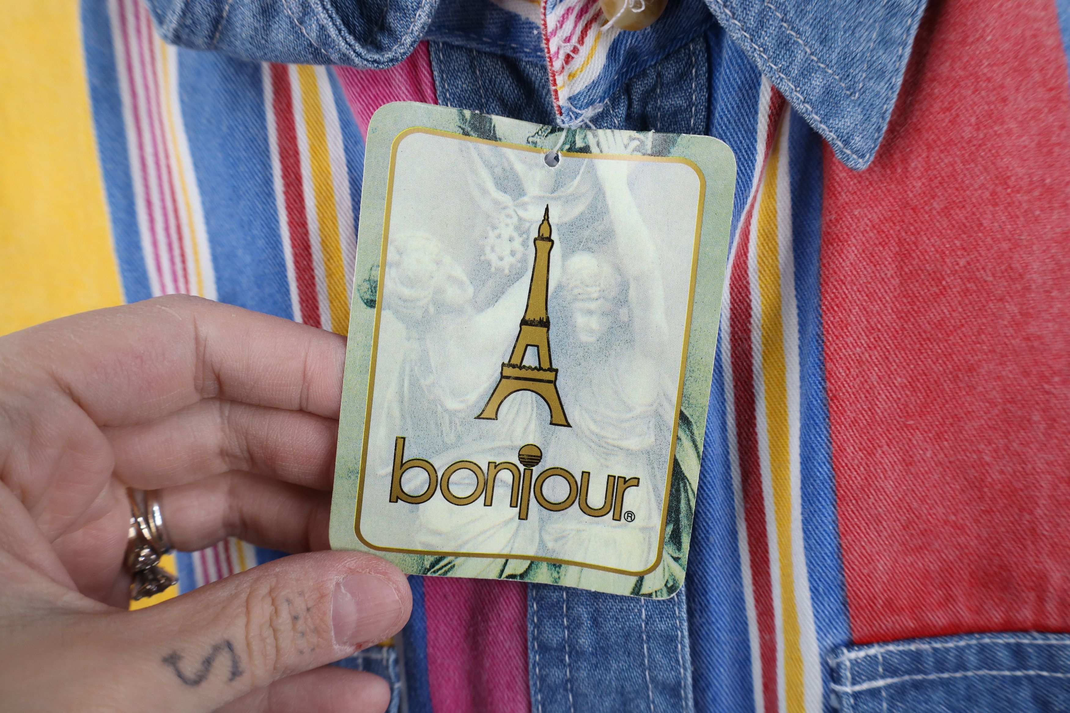 Vintage Deadstock Vintage 90s Striped Sleeveless Denim Button Shirt Size M / US 6-8 / IT 42-44 - 6 Thumbnail
