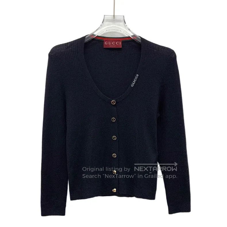 Gucci Gucci 24 black wool single-breasted long-sleeved knitted c Size L / US 10 / IT 46 - 1 Thumbnail