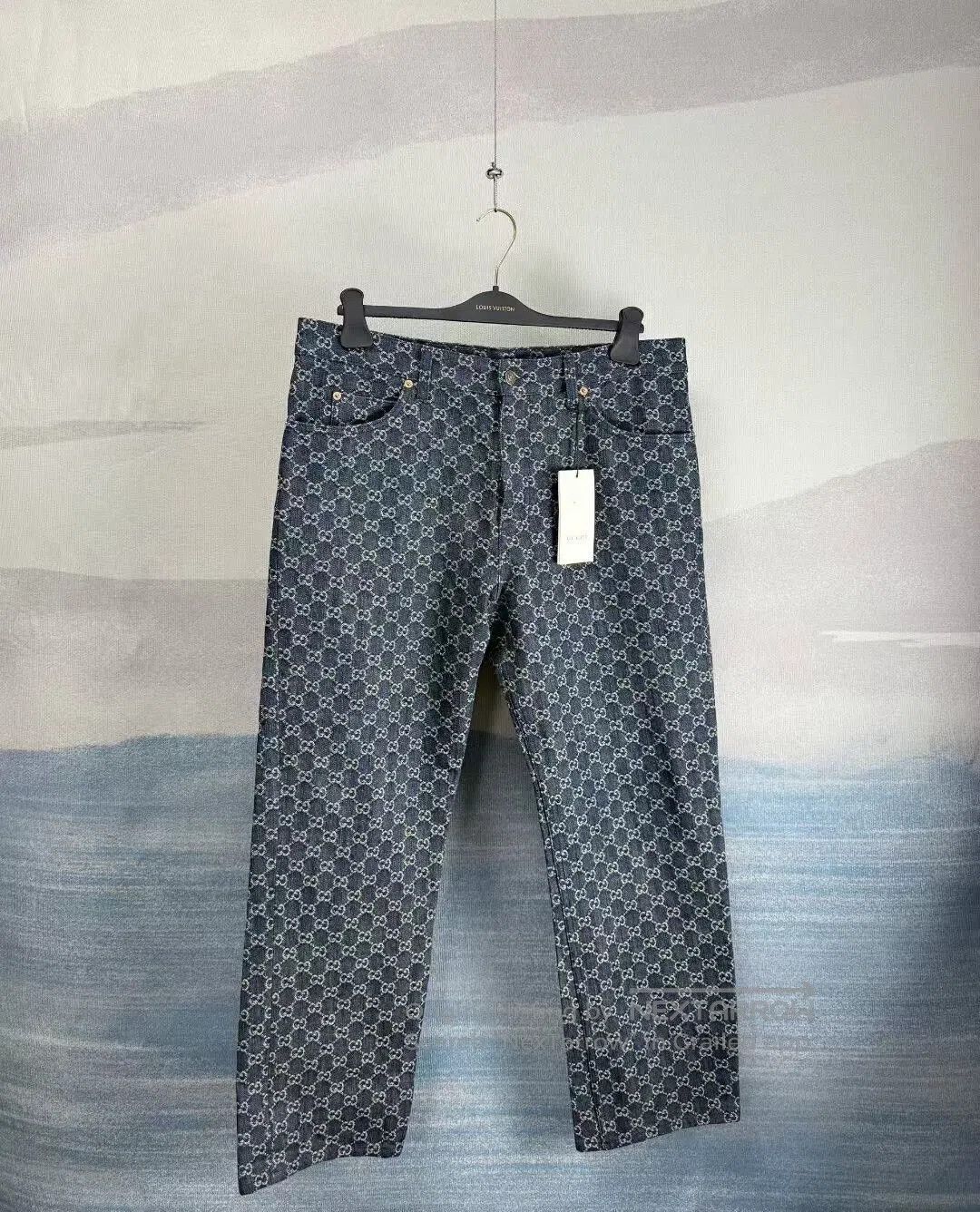 Gucci Gucci Blue Denim Pants with Logo Print. Size US 38 / EU 54 - 1 Thumbnail