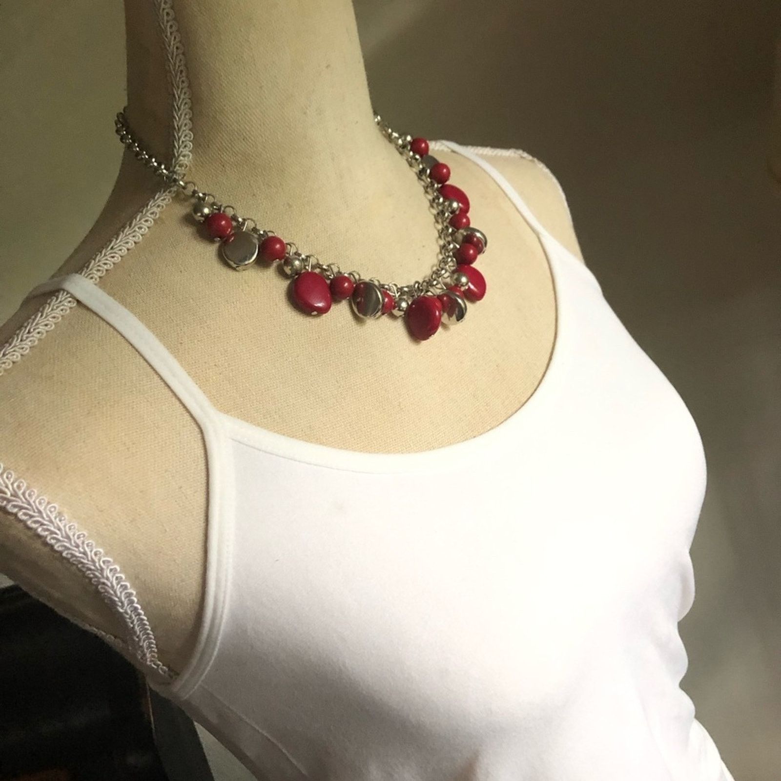 Jewelry Cranberry And Silver Beaded Chain Necklace in Red, Women's