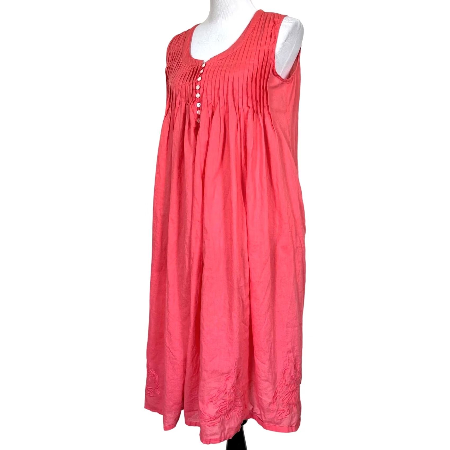 Pinko La Cera Cotton Sleeveless Dress Embroidered Coral Pink Lightweight Pockets Sz M - Women Sundress Midi Zipper? Size M / US 6-8 / IT 42-44 - 5 Thumbnail