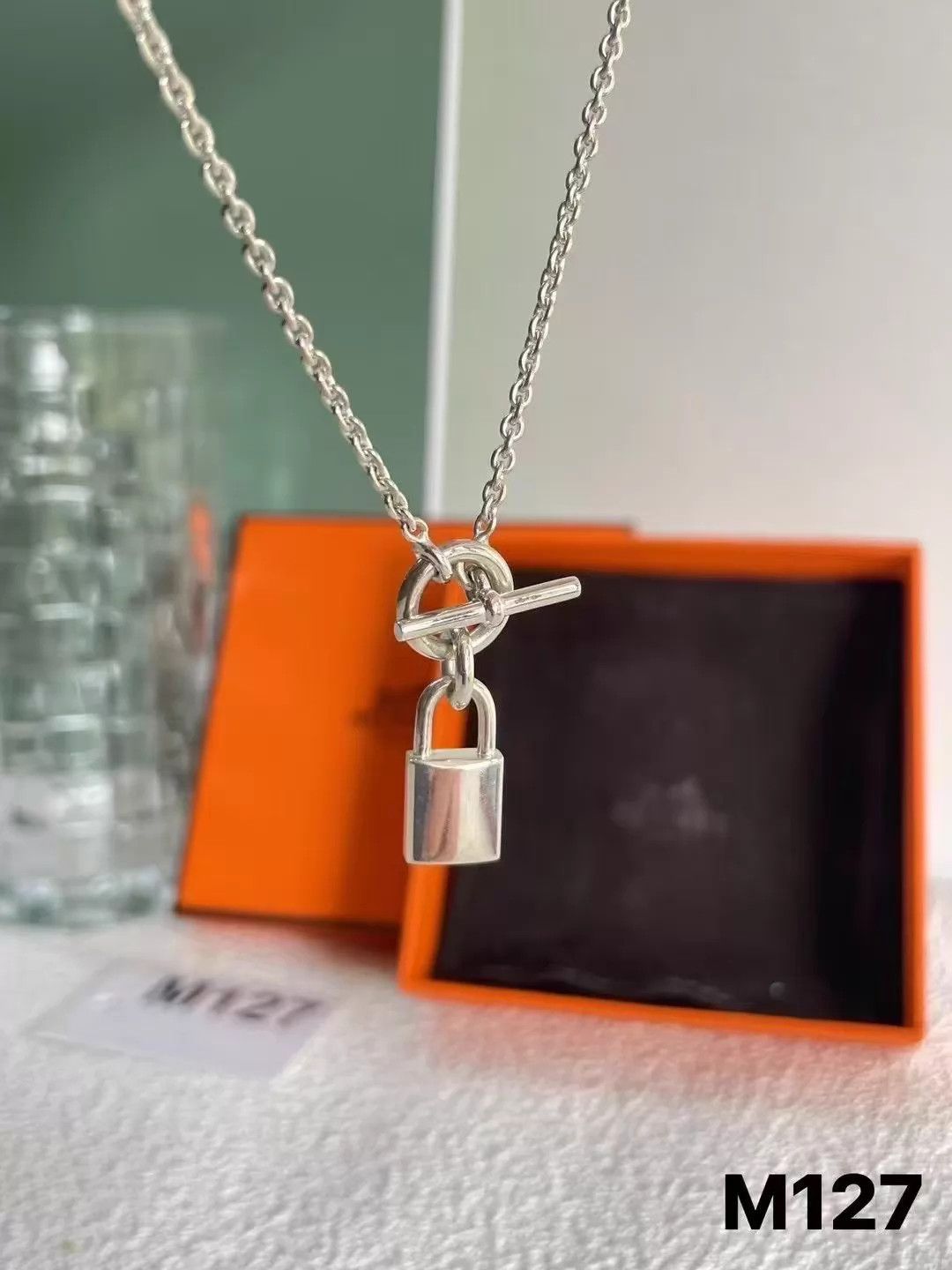 Hermes HERMES 925 Silver Lock Pendant Necklace 40cm M127 New Size ONE SIZE - 2 Thumbnail